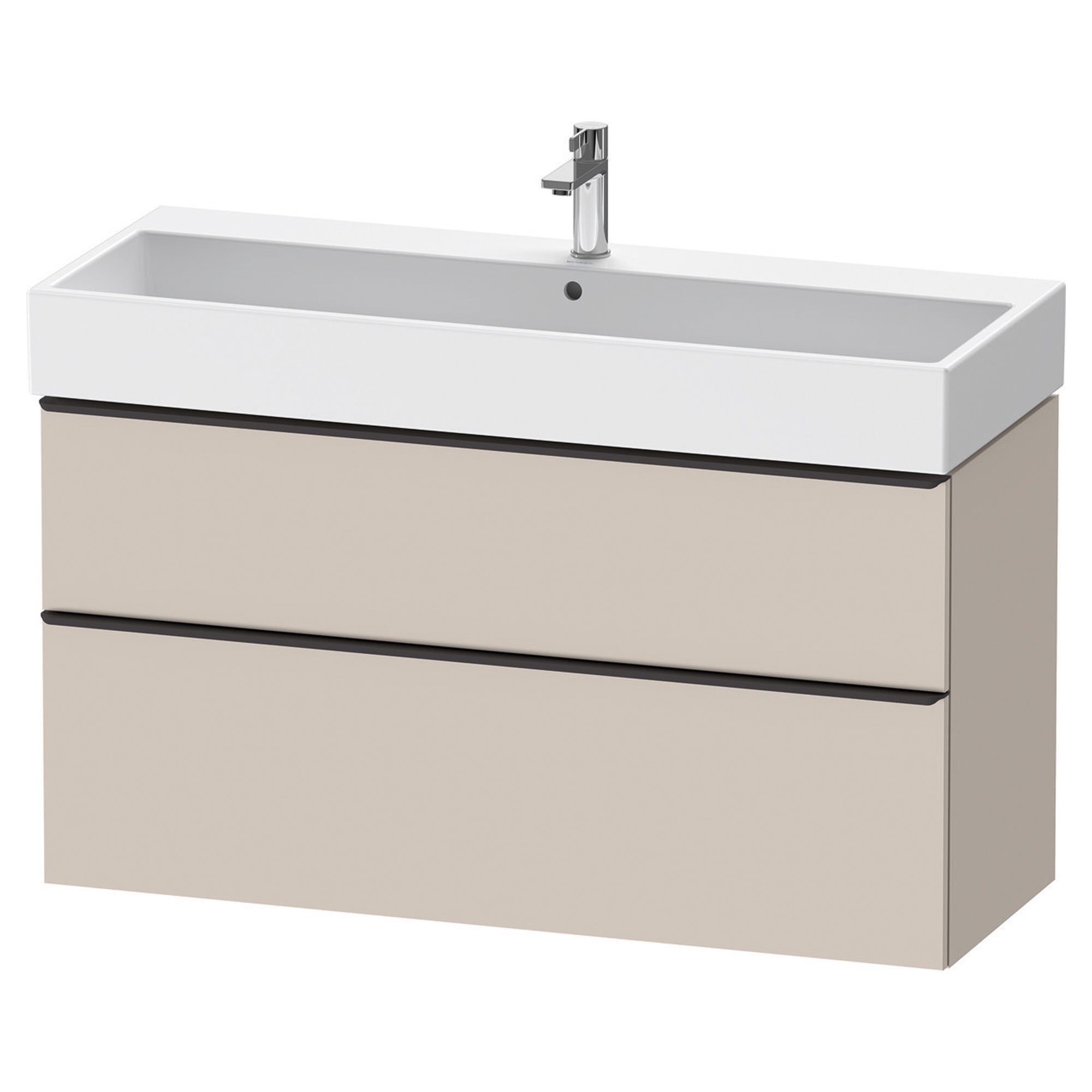 duravit d-neo 1200 wall mounted vanity unit with vero basin taupe diamond black handles