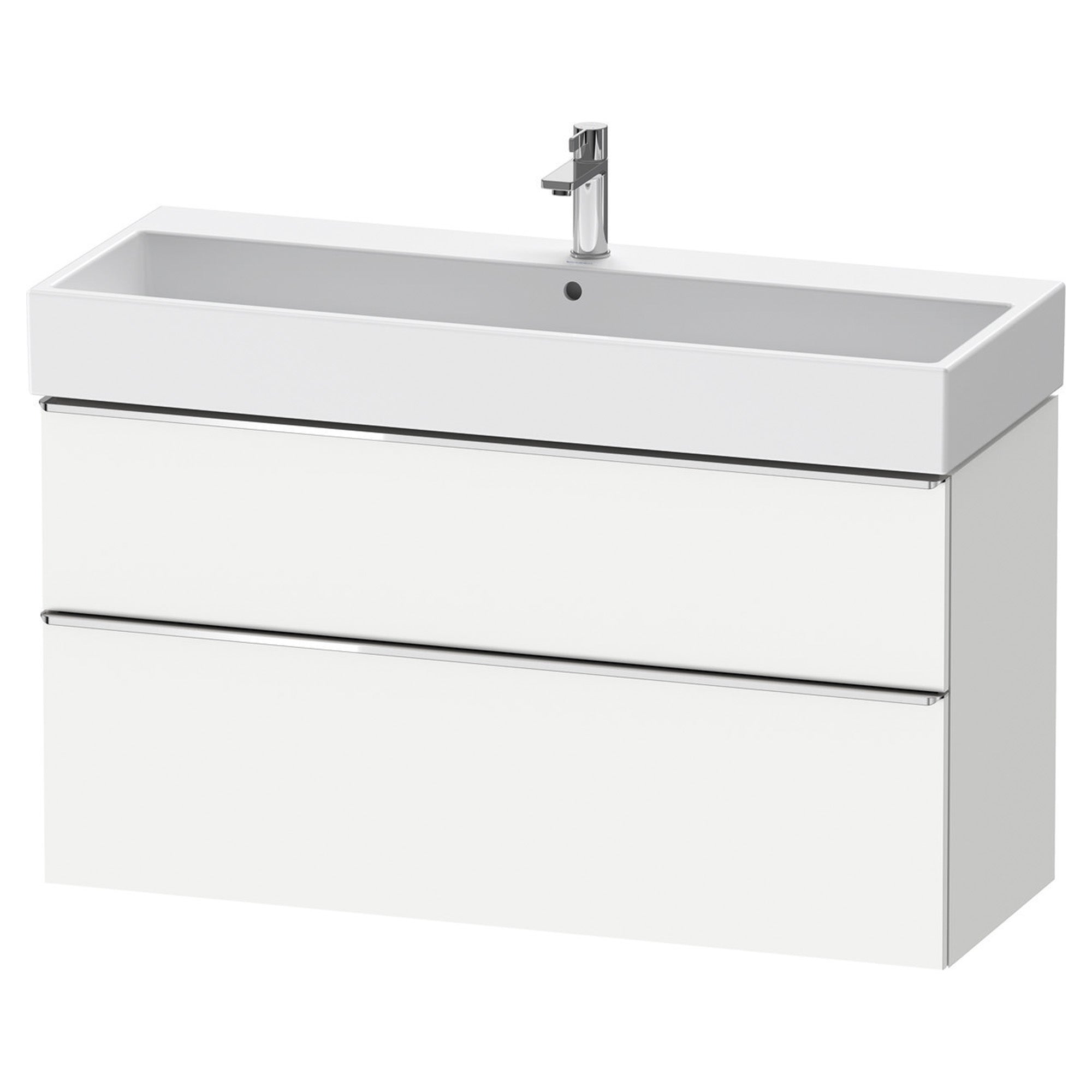 duravit d-neo 1200 wall mounted vanity unit with vero basin white matt chrome handles