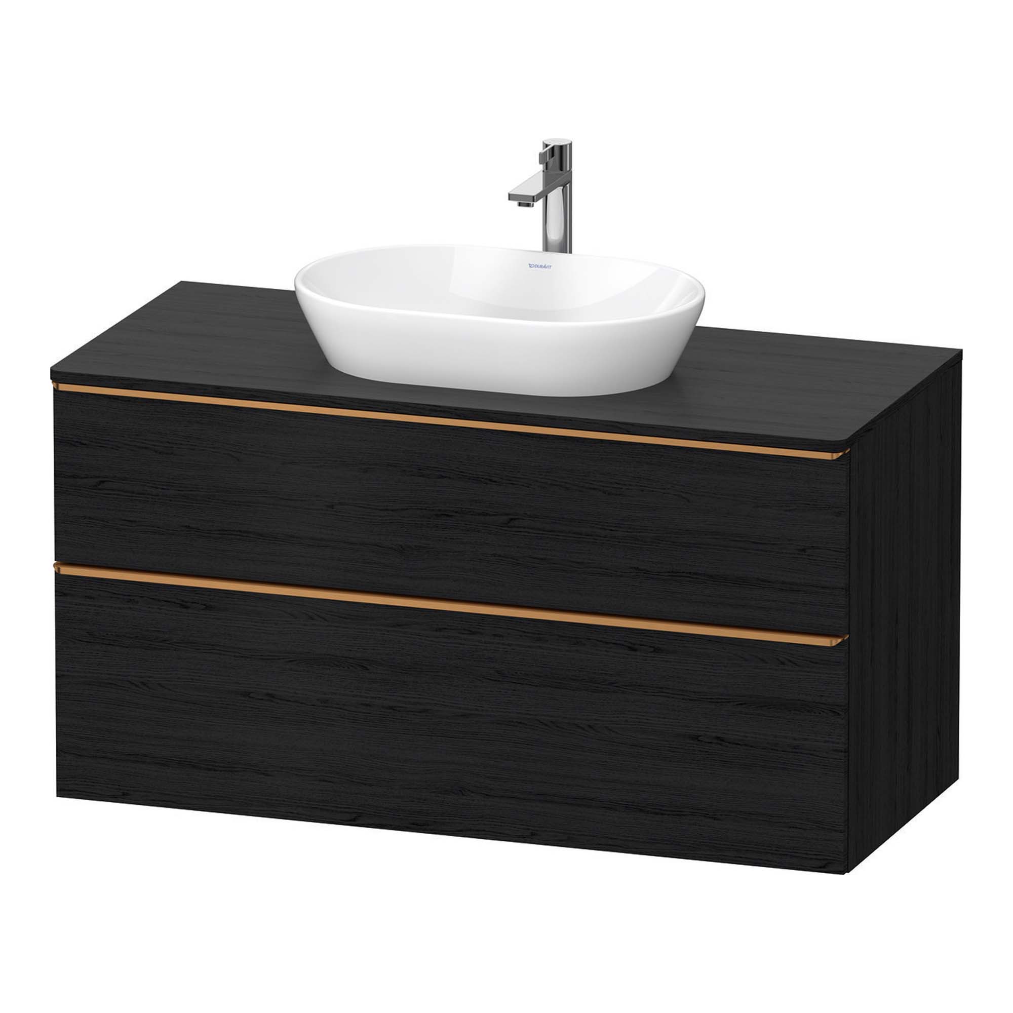 duravit d-neo 1200 wall mounted vanity unit with worktop black oak brushed bronze handles