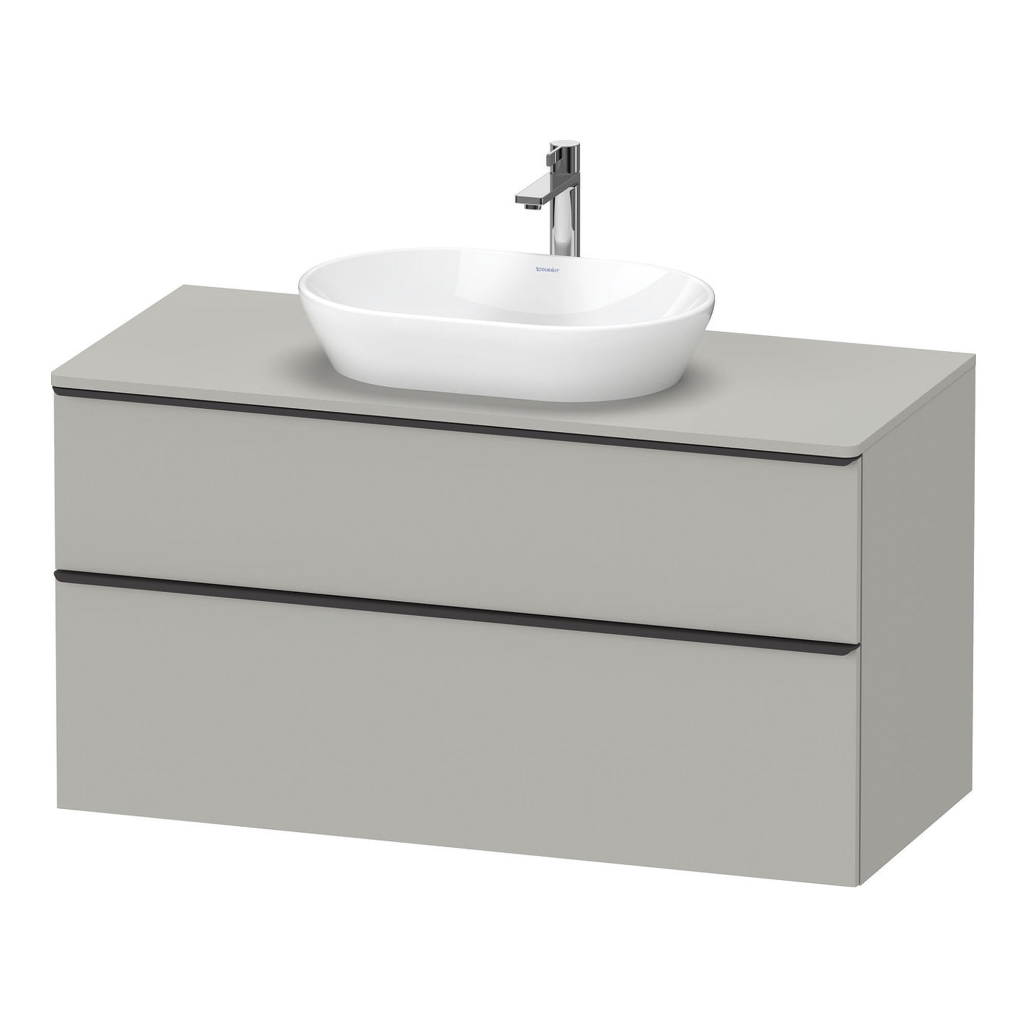 duravit d-neo 1200 wall mounted vanity unit with worktop concrete grey diamond black handles