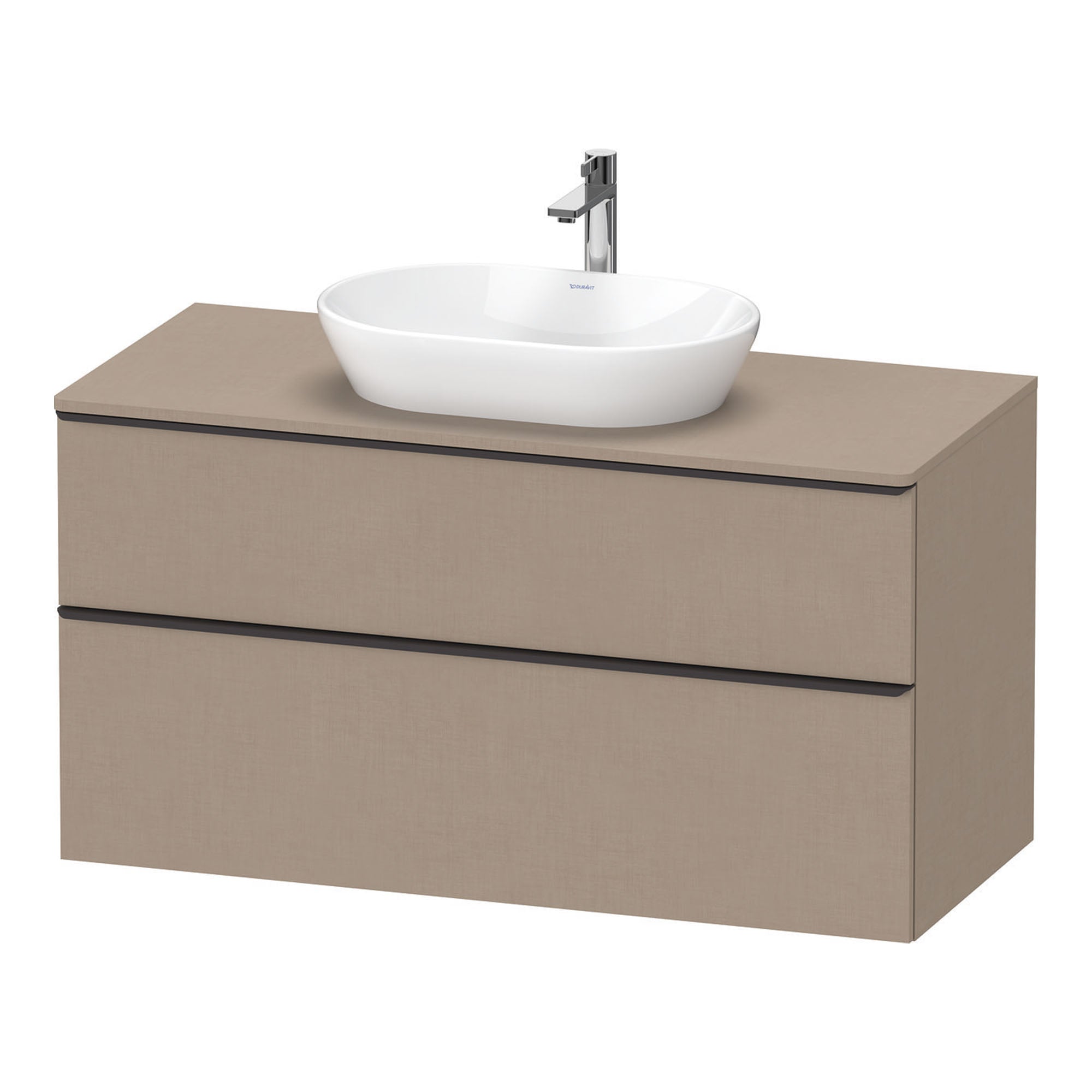 duravit d-neo 1200 wall mounted vanity unit with worktop linen diamond black handles