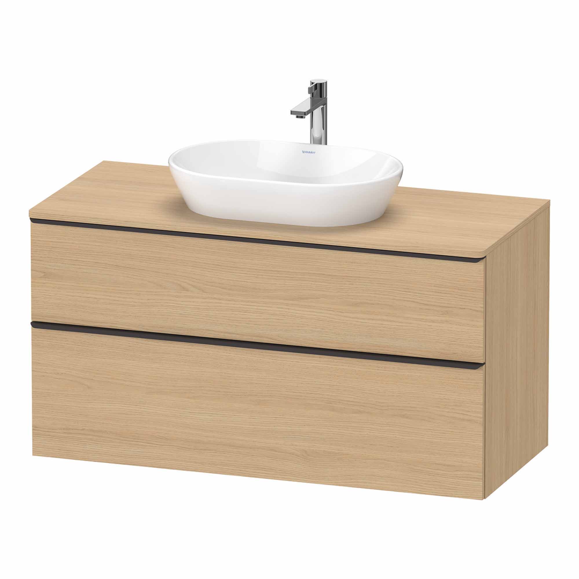 duravit d-neo 1200 wall mounted vanity unit with worktop natural oak diamond black handles