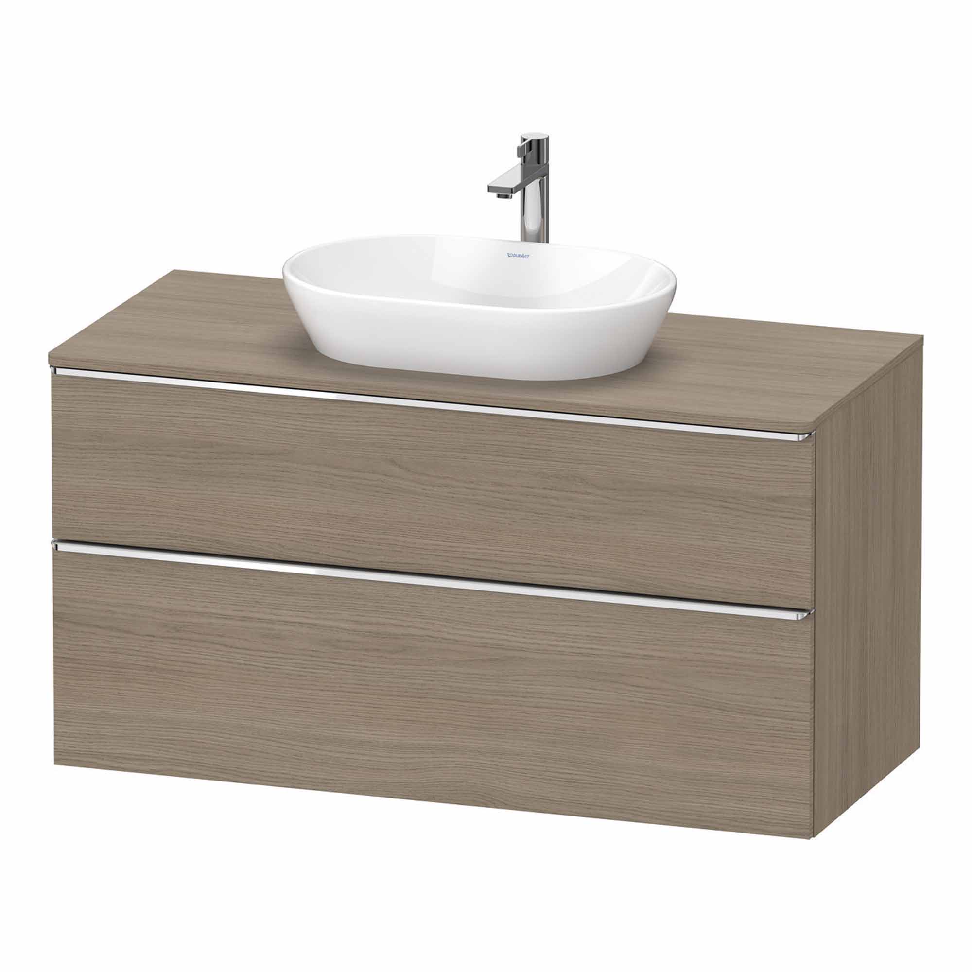 duravit d-neo 1200 wall mounted vanity unit with worktop oak terra chrome handles