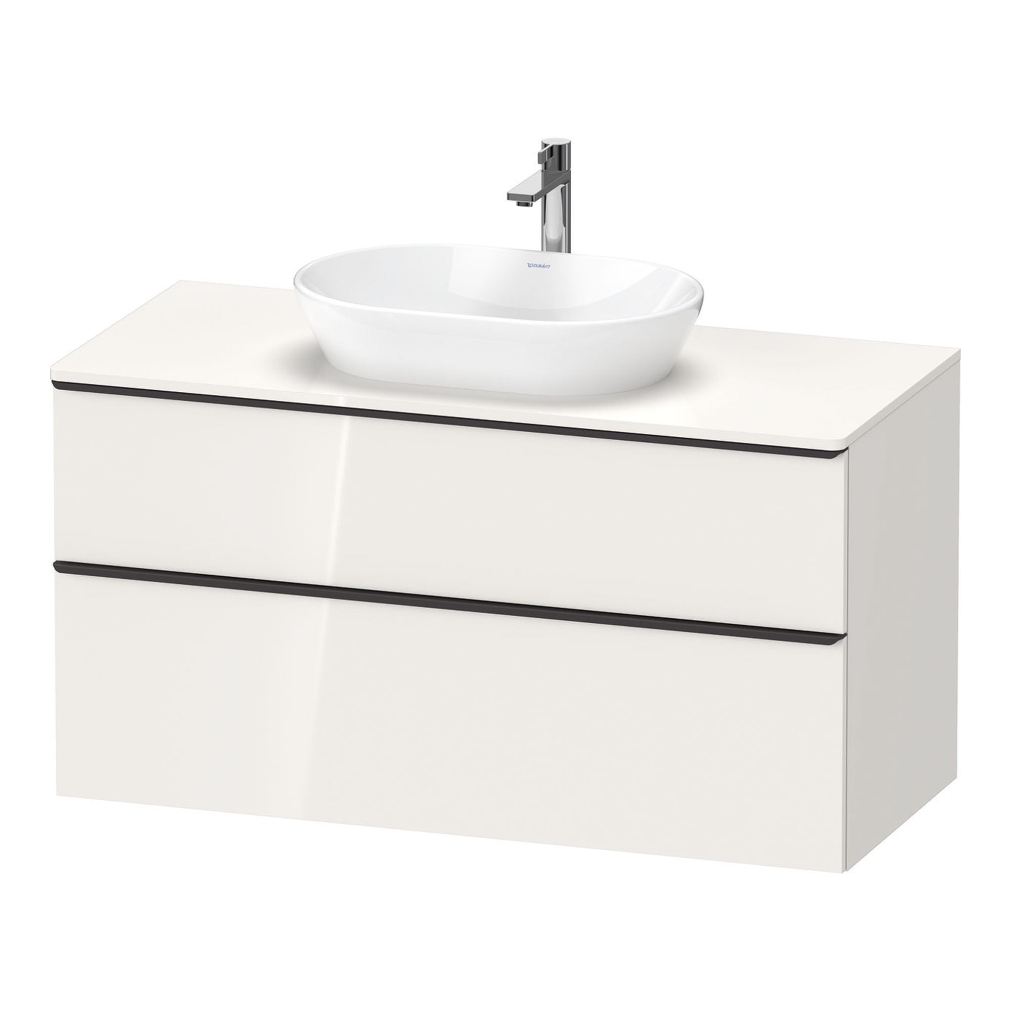 duravit d-neo 1200 wall mounted vanity unit with worktop white gloss diamond black handles