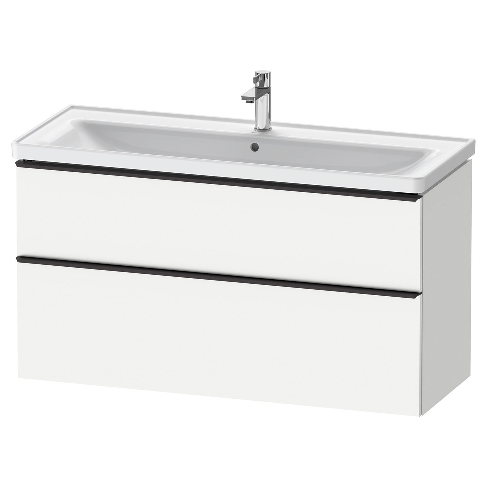 duravit d-neo 1200mm wall mounted vanity unit with d-neo basin matt white diamond black handles