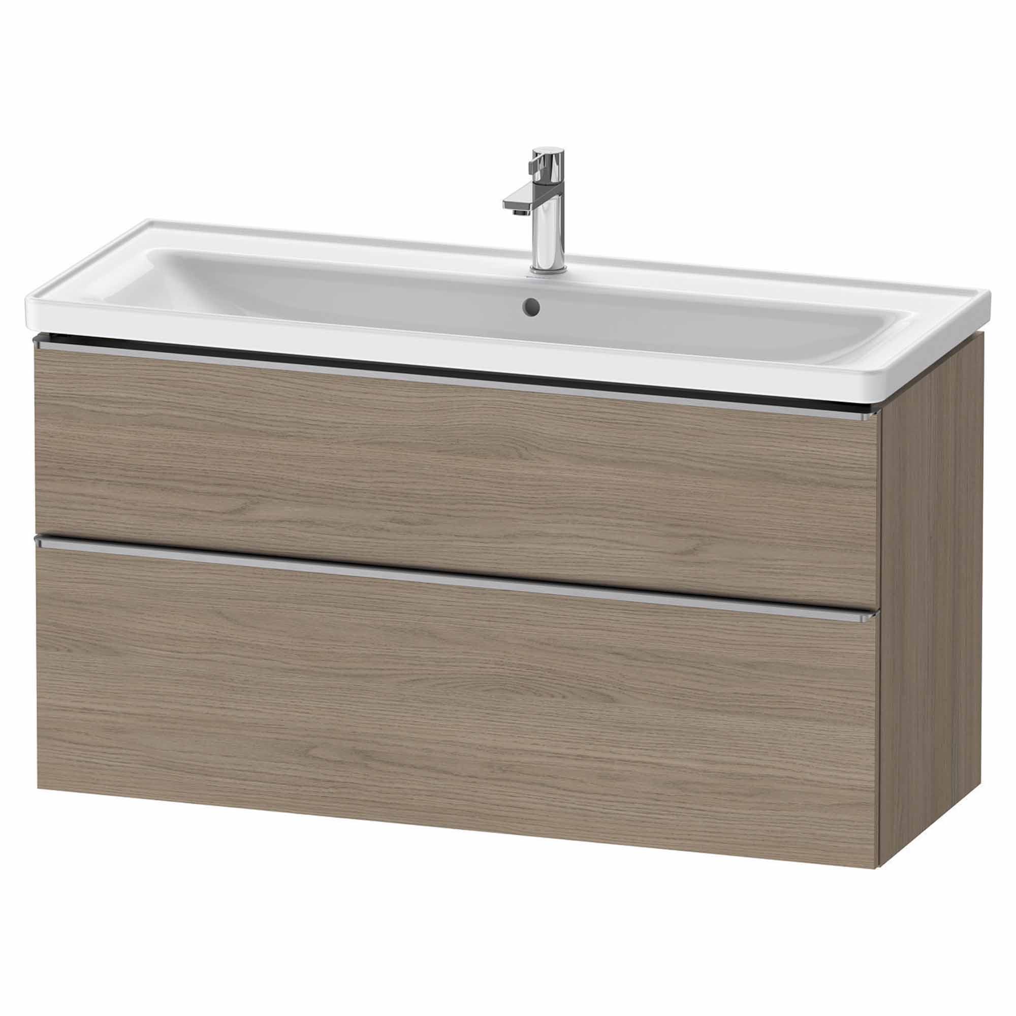 duravit d-neo 1200mm wall mounted vanity unit with d-neo basin oak terra stainless steel handles