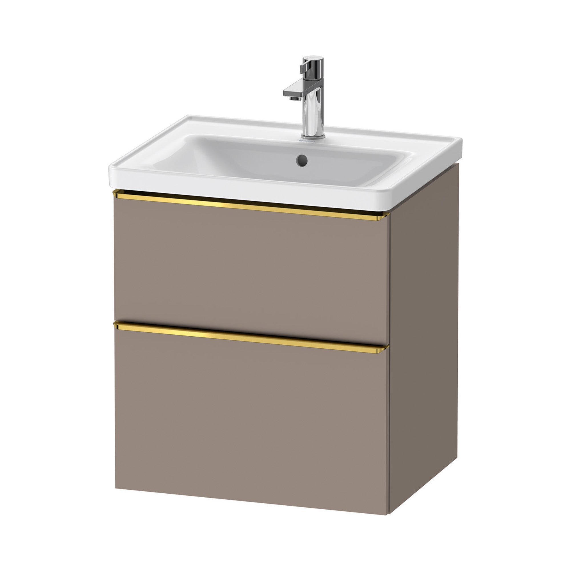 duravit d-neo 600 wall mounted vanity unit with d-neo basin basalt gold handles