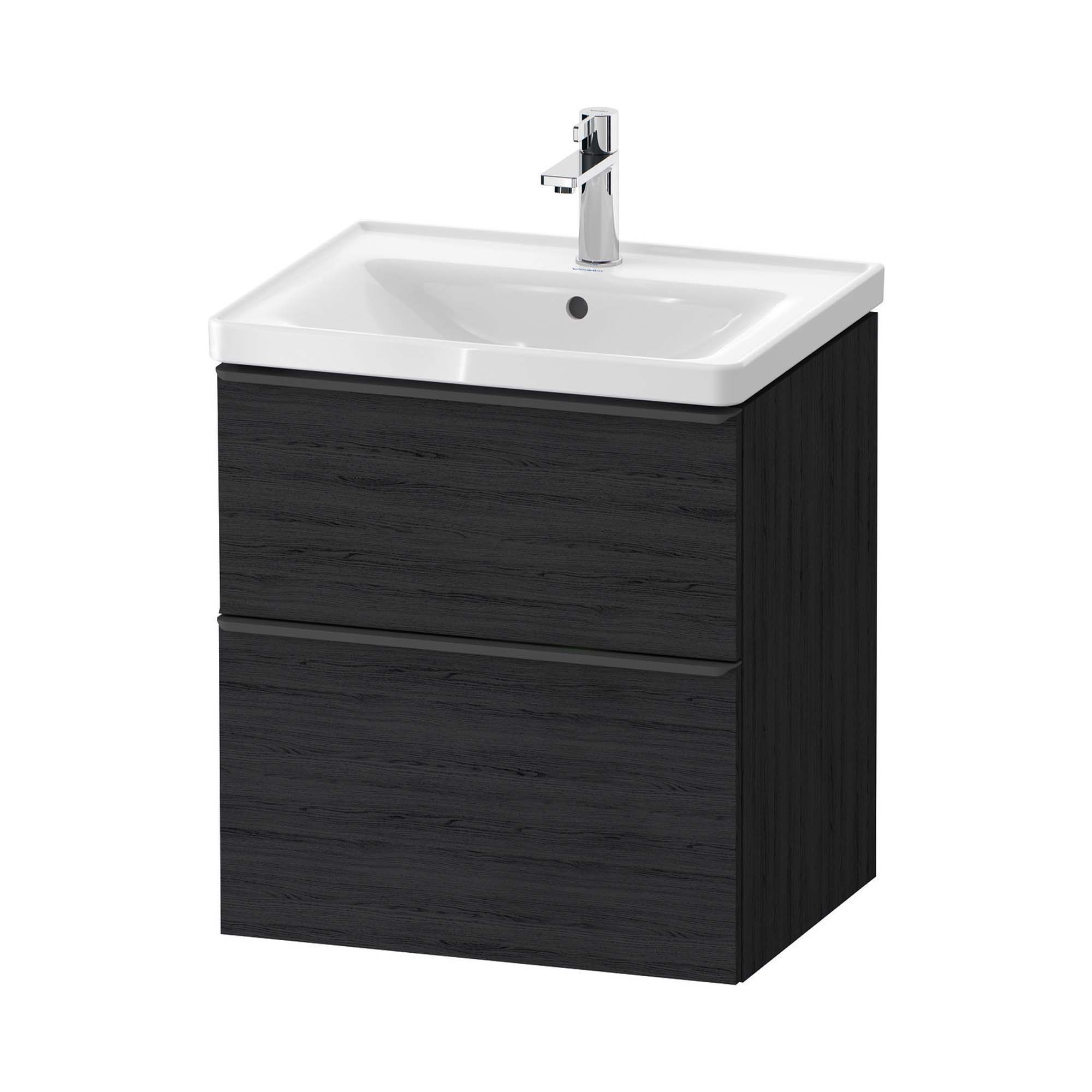 duravit d-neo 600 wall mounted vanity unit with d-neo basin black oak diamond black handles