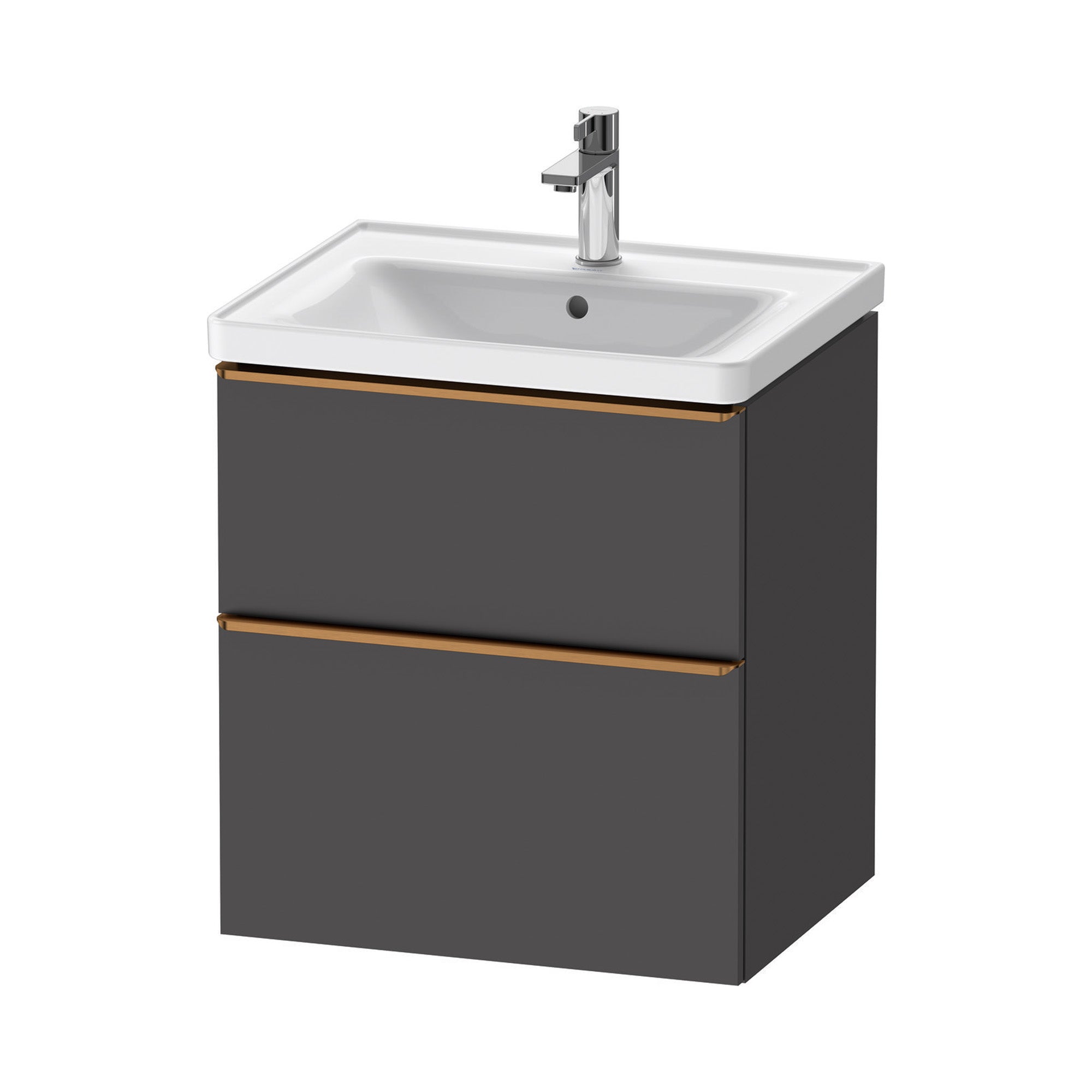 duravit d-neo 600 wall mounted vanity unit with d-neo basin matt graphite brushed bronze handles