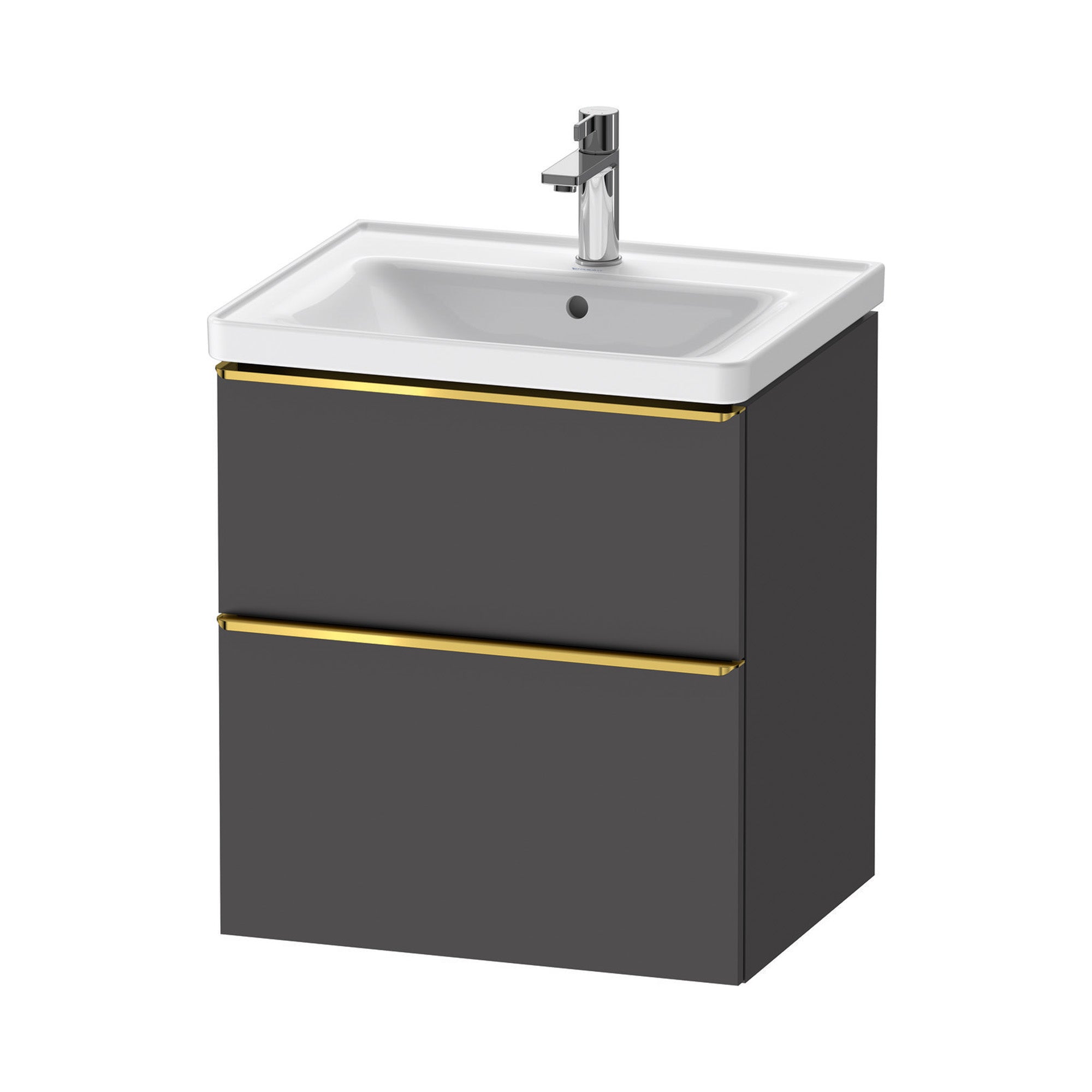 duravit d-neo 600 wall mounted vanity unit with d-neo basin matt graphite gold handles