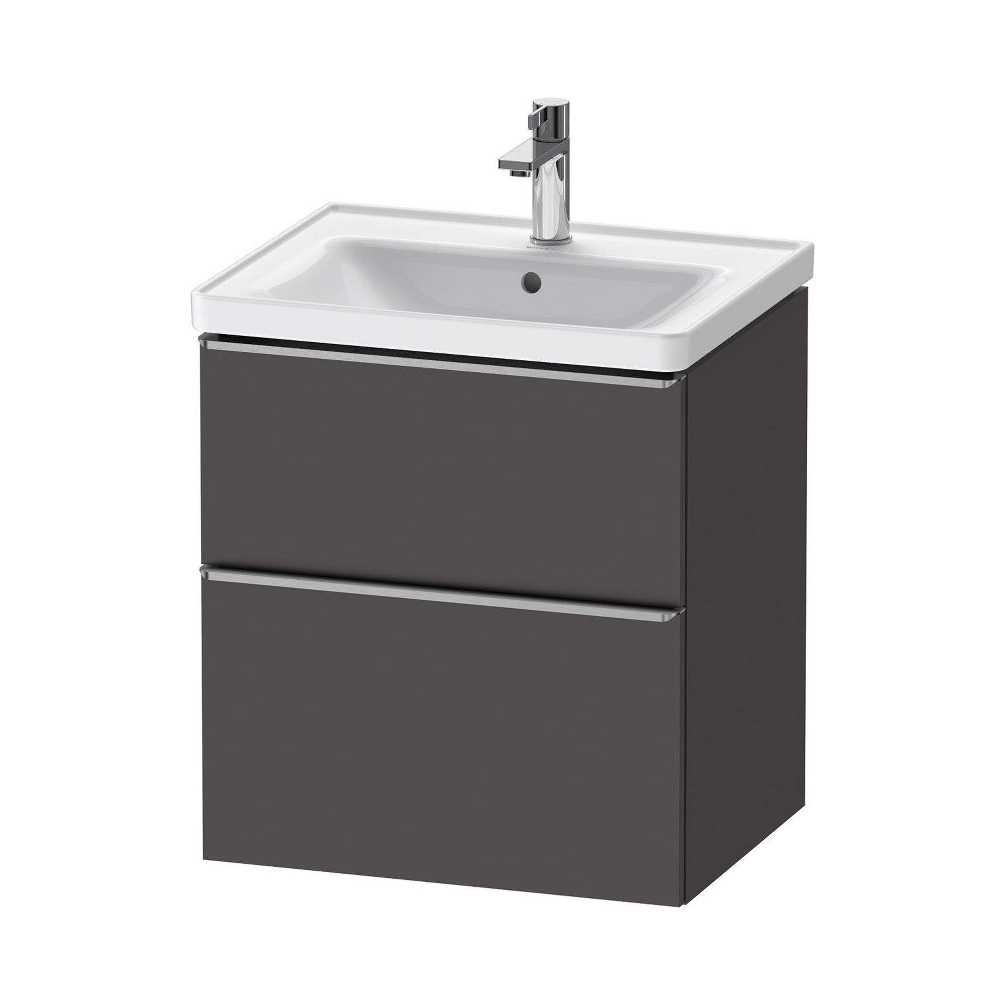 duravit d-neo 600 wall mounted vanity unit with d-neo basin matt graphite stainless steel handles