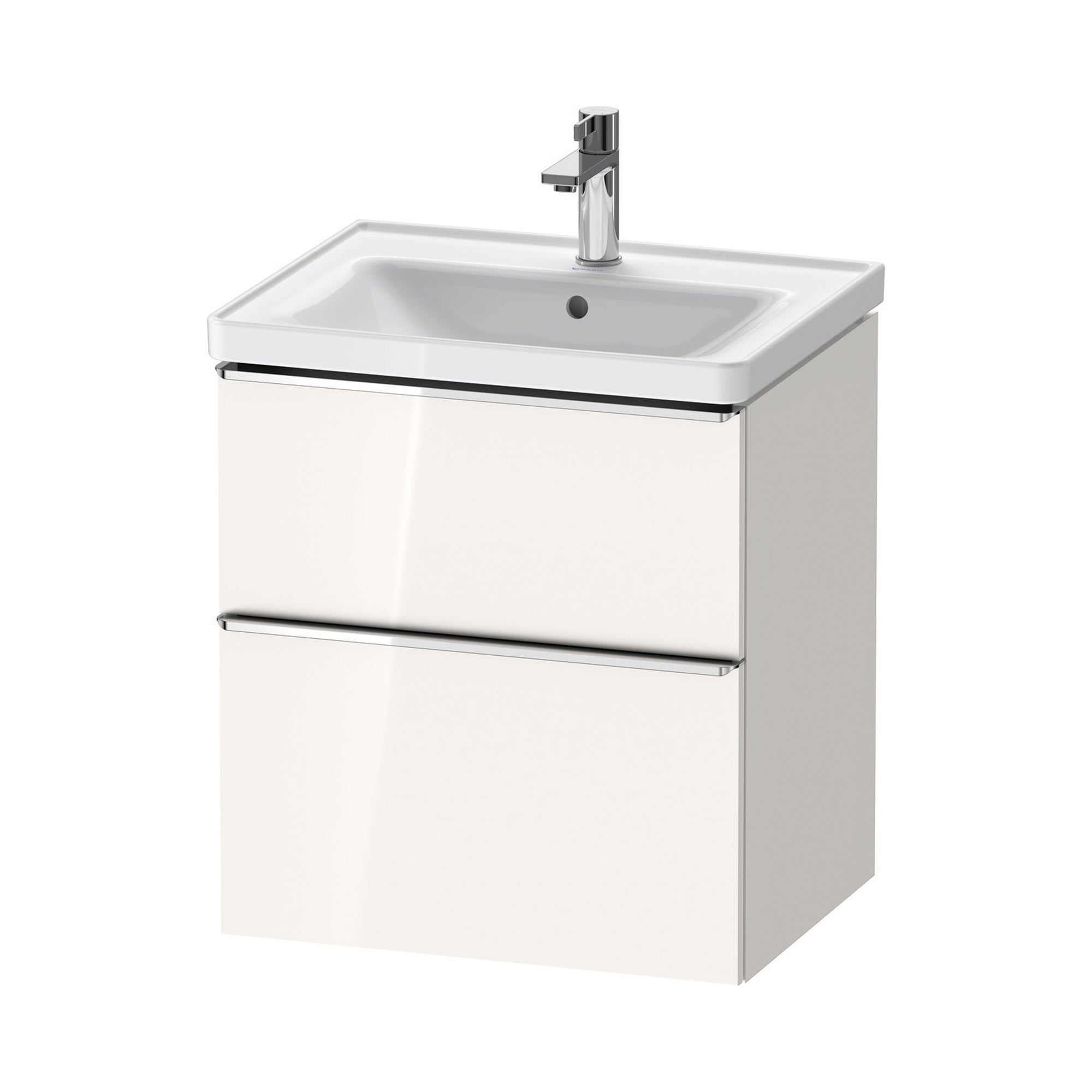 duravit d-neo 600 wall mounted vanity unit with d-neo basin gloss white chrome handles