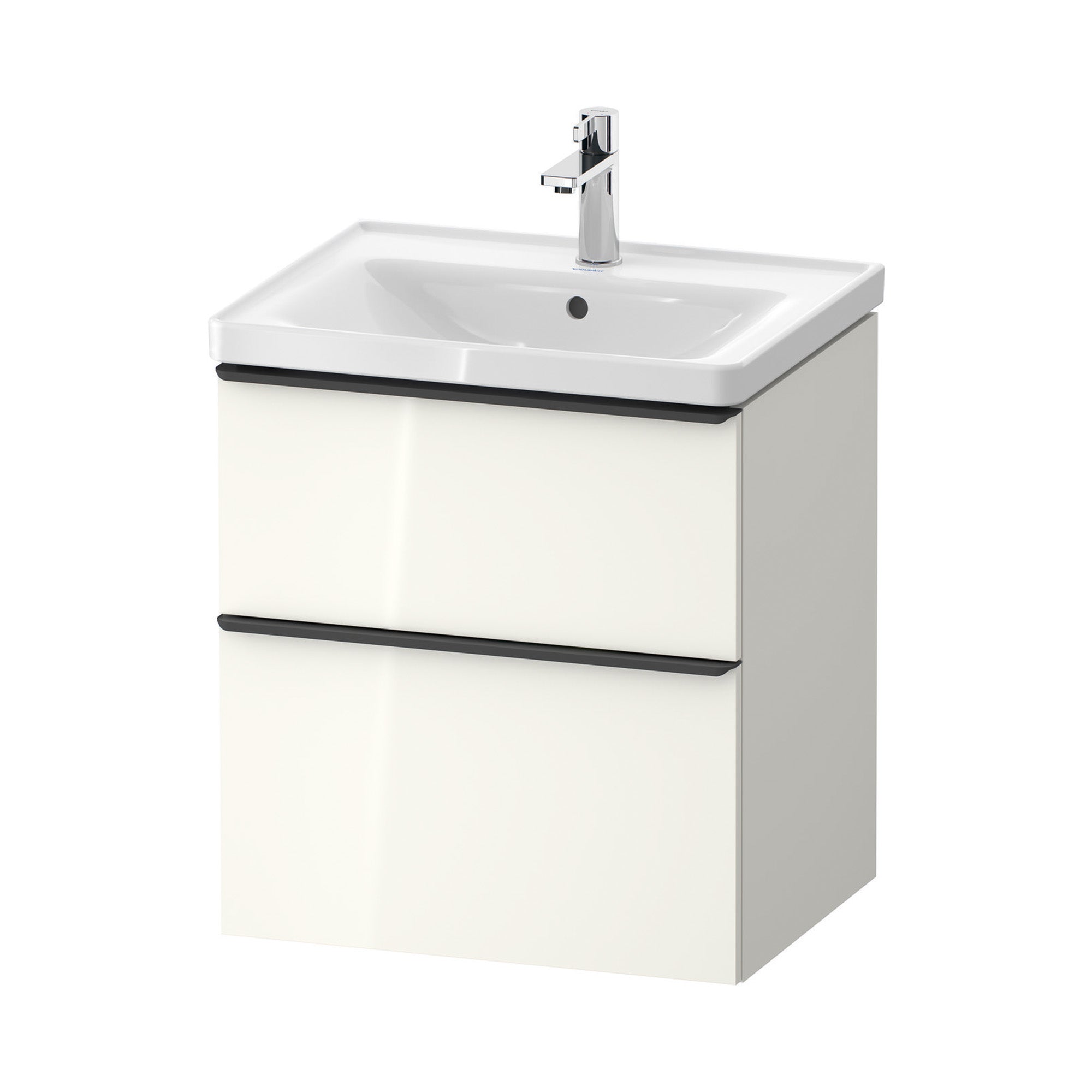 duravit d-neo 600 wall mounted vanity unit with d-neo basin gloss white diamond black handles