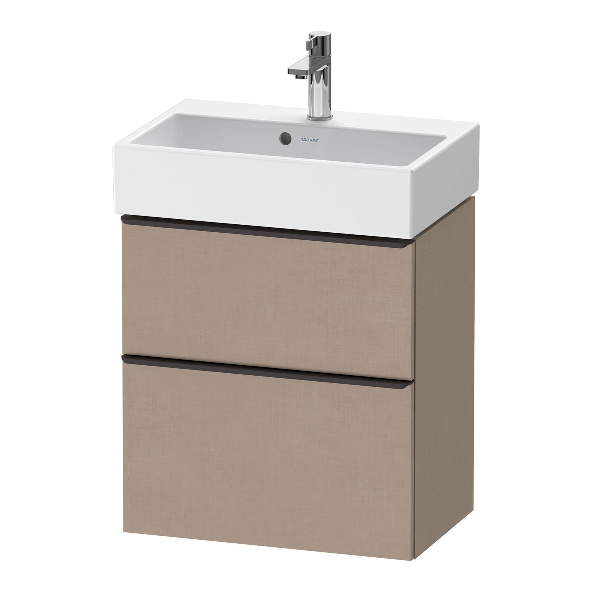 duravit d-neo 600 wall mounted vanity unit with vero basin matt linen diamond black handles