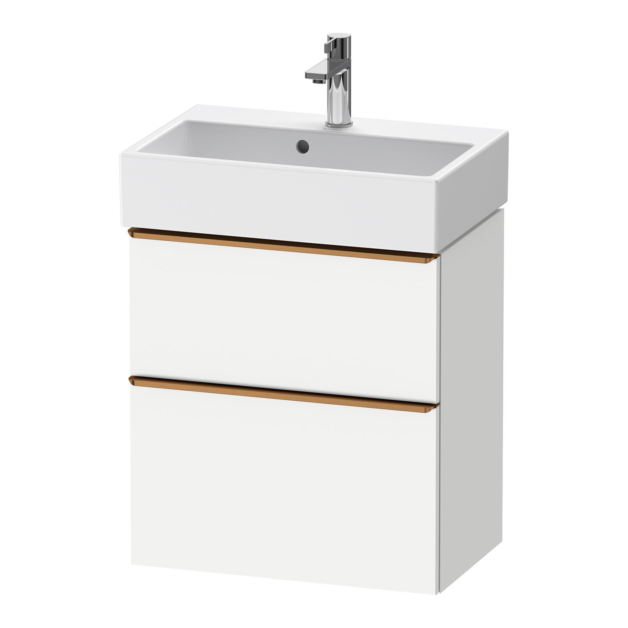 duravit d-neo 600 wall mounted vanity-unit-with-vero-basin white matt brushed bronze handles