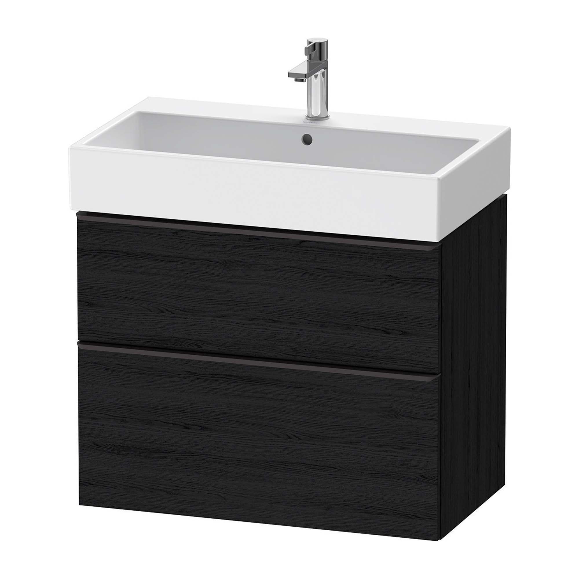 duravit d-neo 800 wall mounted vanity unit with vero basin black oak black diamond handles