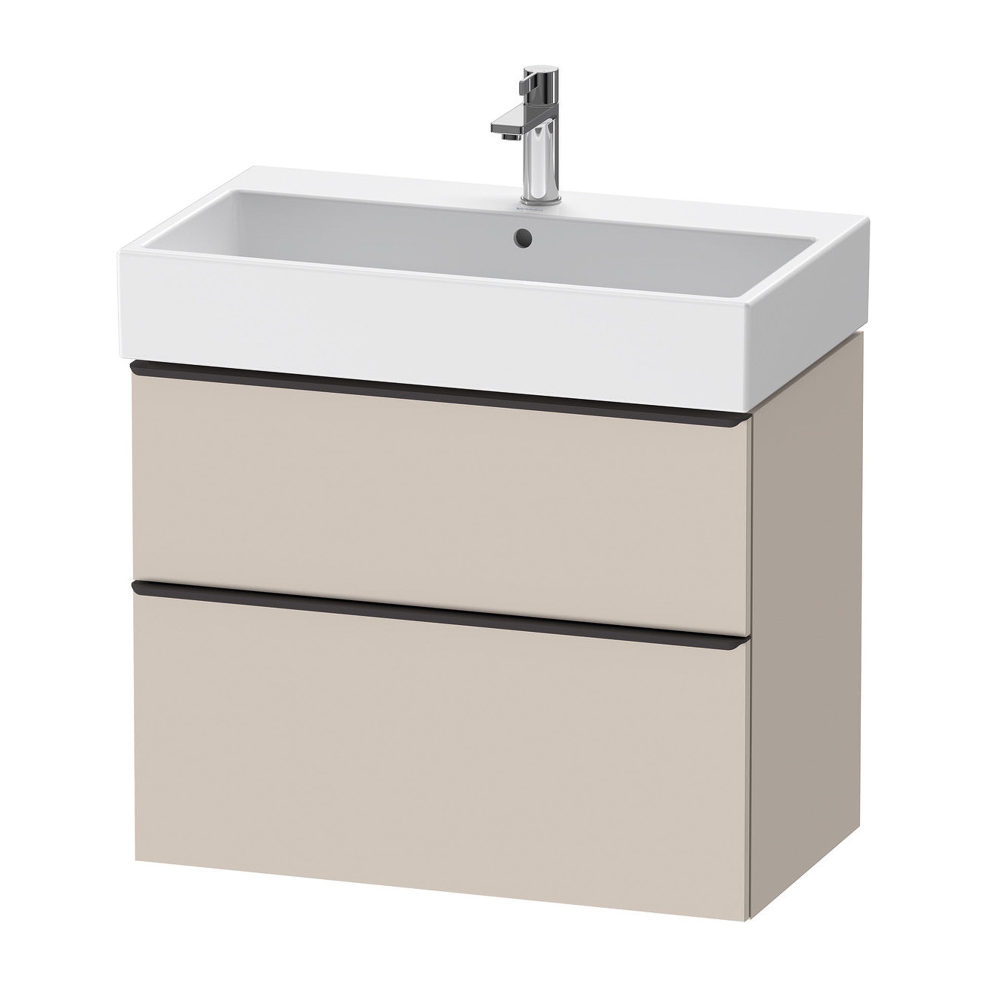 duravit d-neo 800 wall mounted vanity unit with vero basin taupe diamond black handles