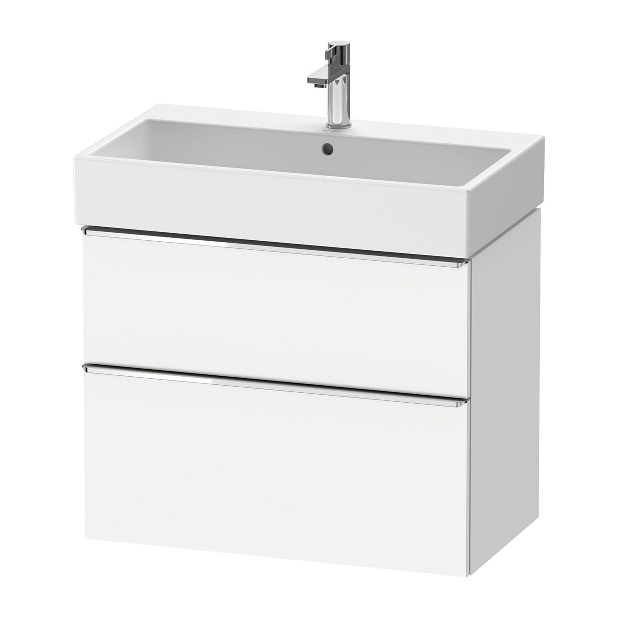 duravit d-neo 600 wall mounted vanity unit with vero basin white matt chrome handles