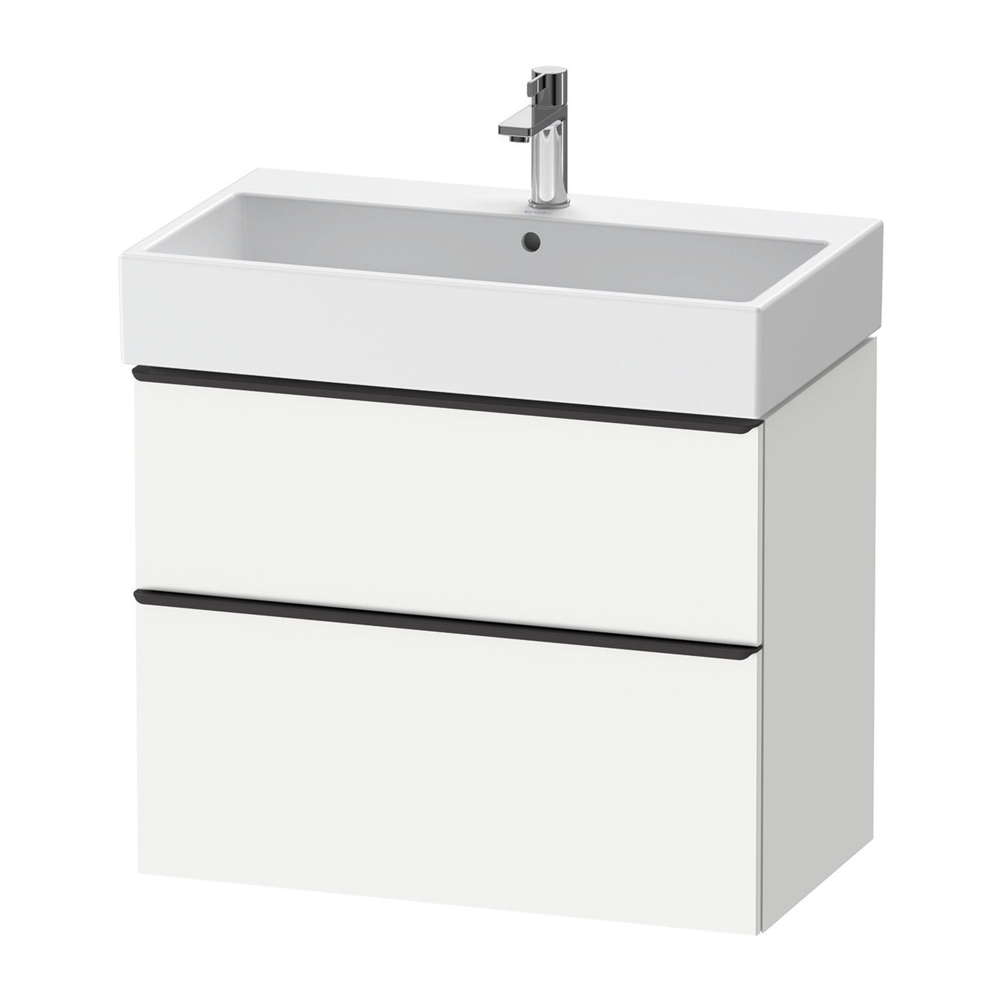 duravit d-neo 600 wall mounted vanity unit with vero basin white matt diamond black handles