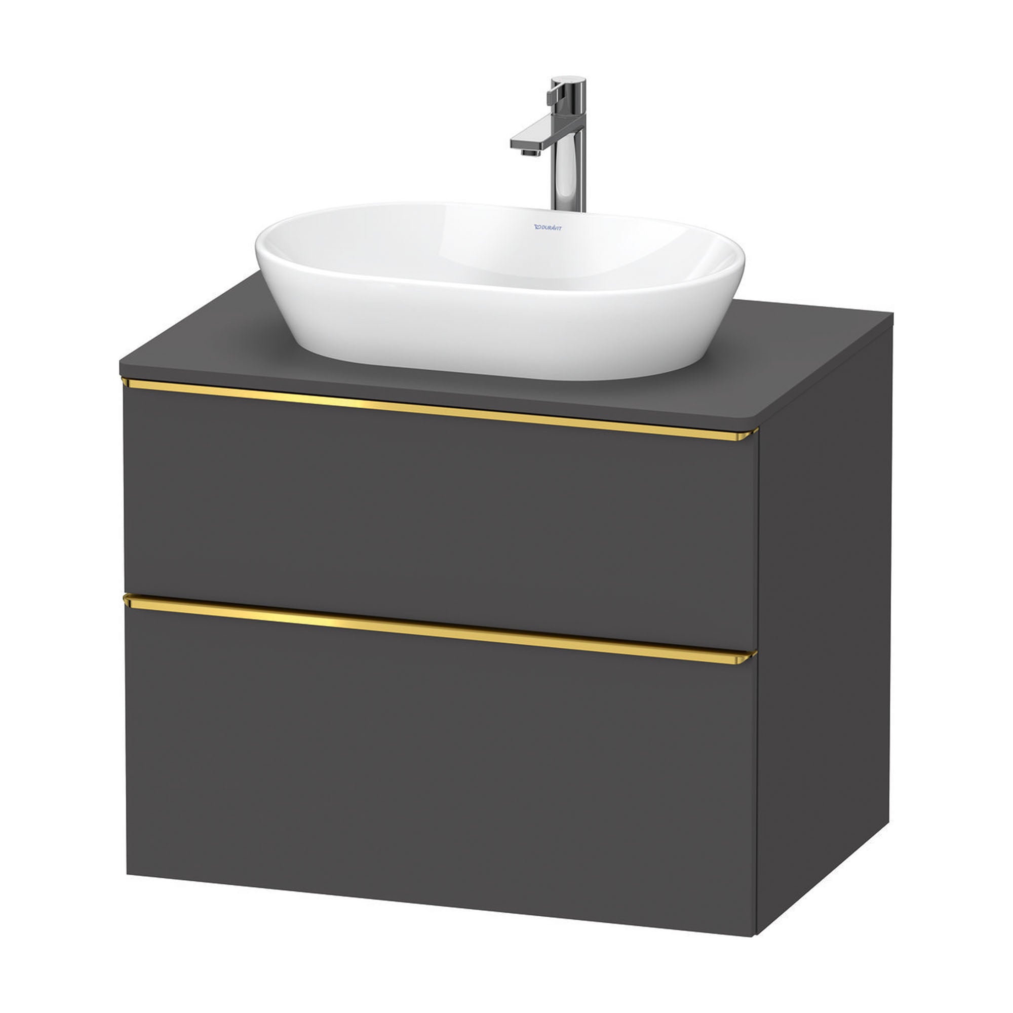 duravit d-neo 800 wall mounted vanity unit with worktop graphite matt gold handles