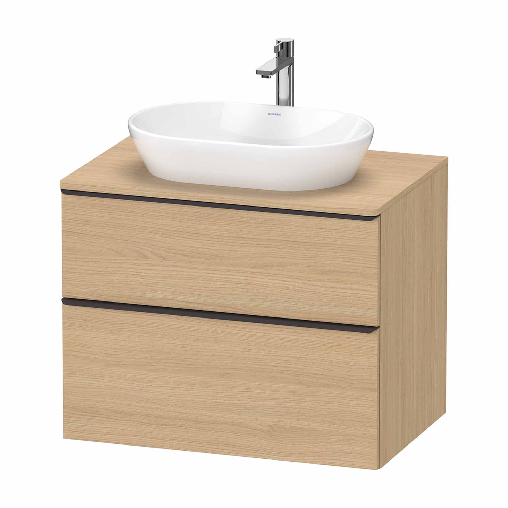 duravit d-neo 800 wall mounted vanity unit with worktop natural oak diamond black handles