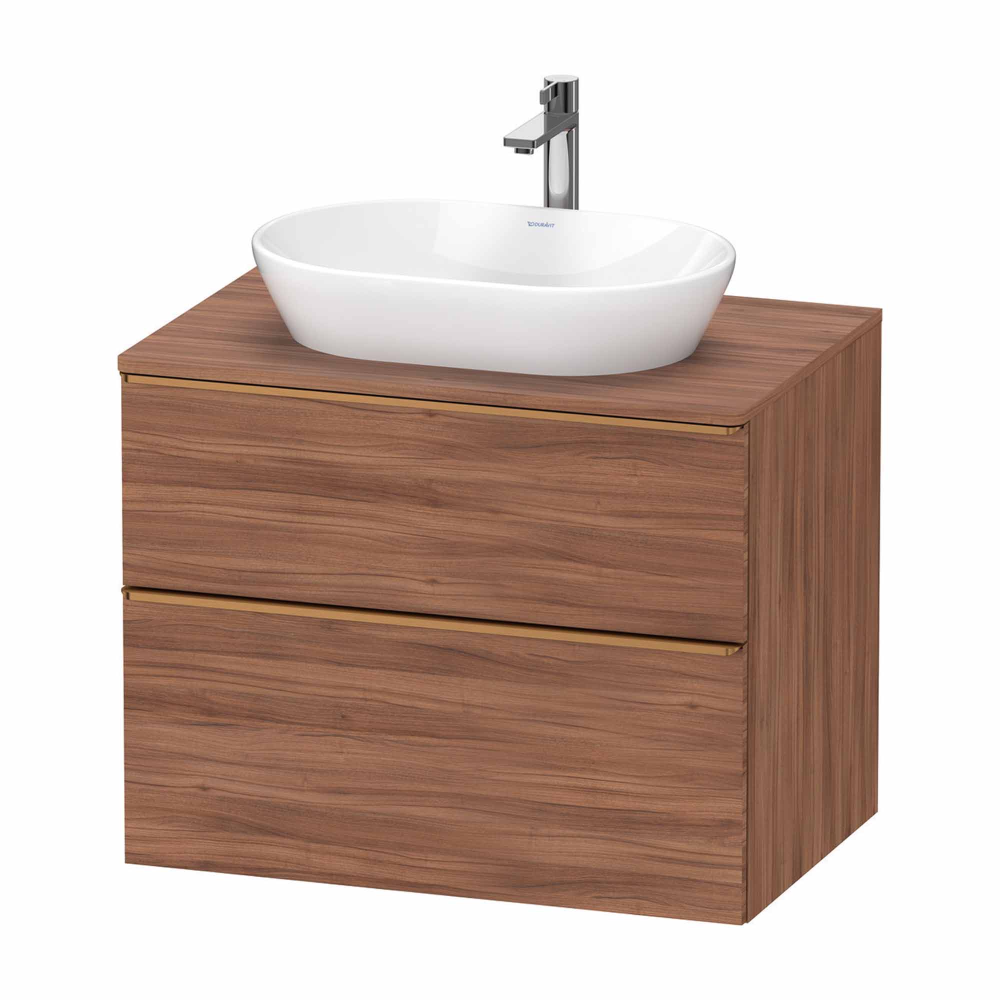 duravit d-neo 800 wall mounted vanity unit with-worktop walnut brushed bronze handles