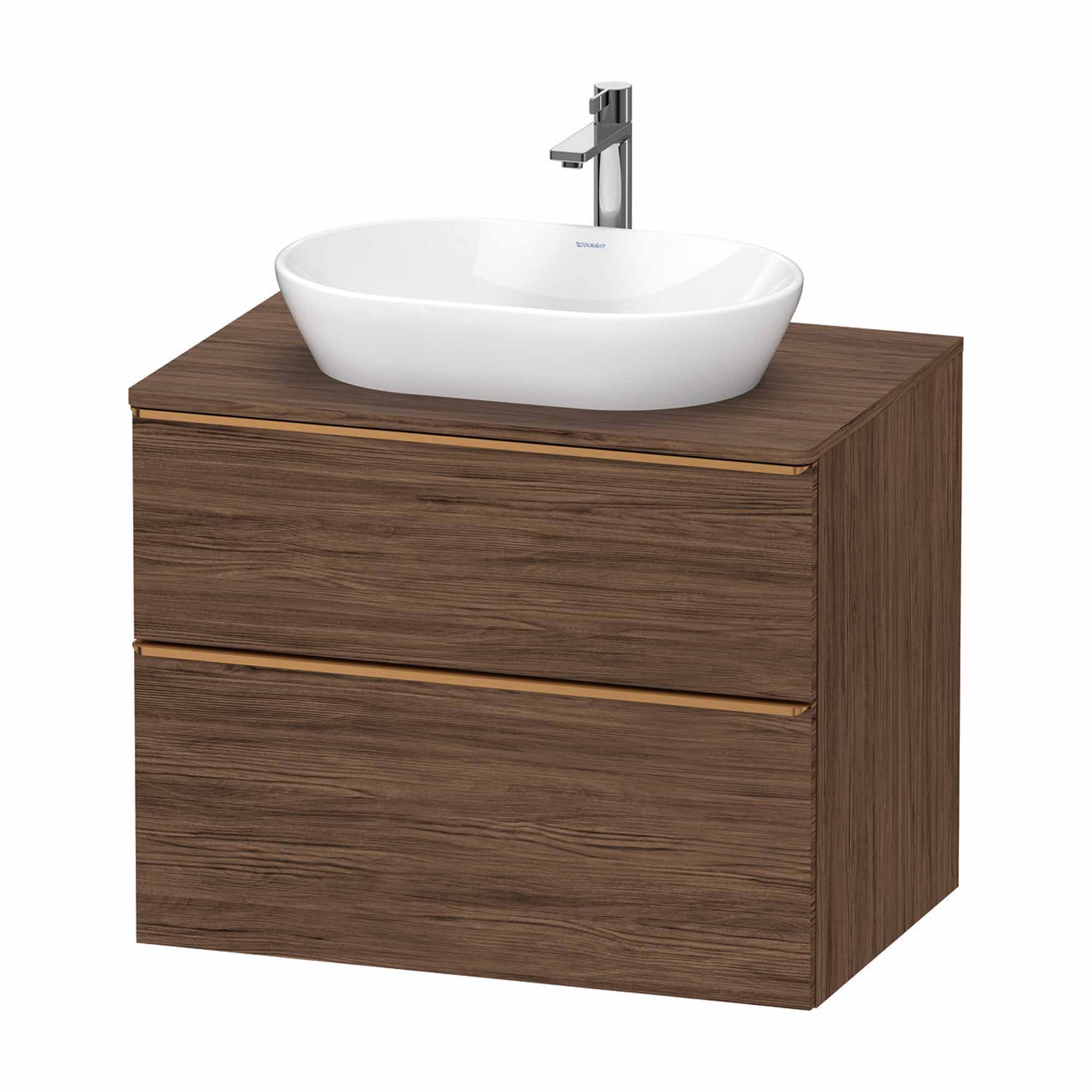 duravit d-neo 800 wall mounted vanity unit with worktop walnut dark matt brushed bronze handles
