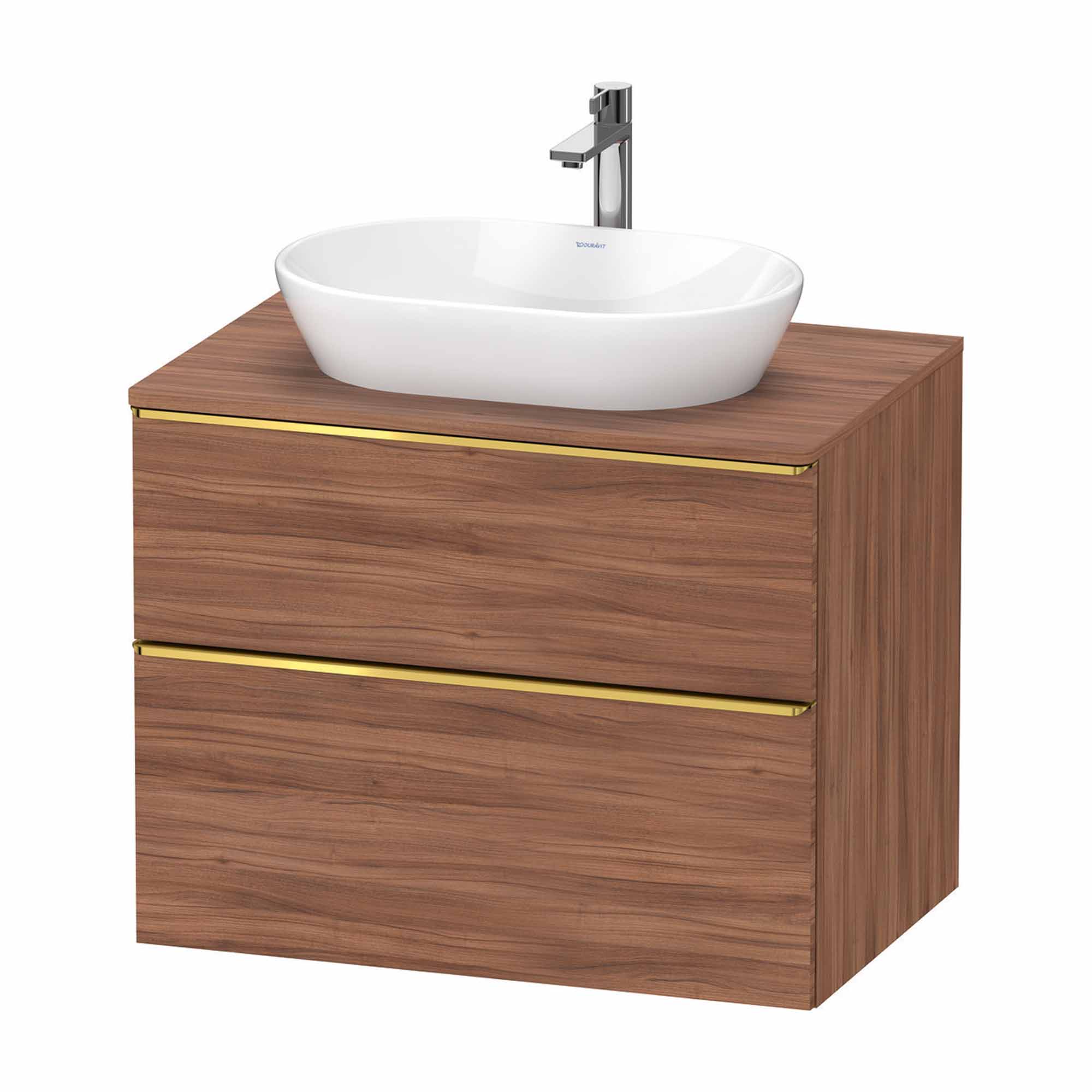 duravit d-neo 800 wall mounted vanity unit with-worktop walnut gold handles