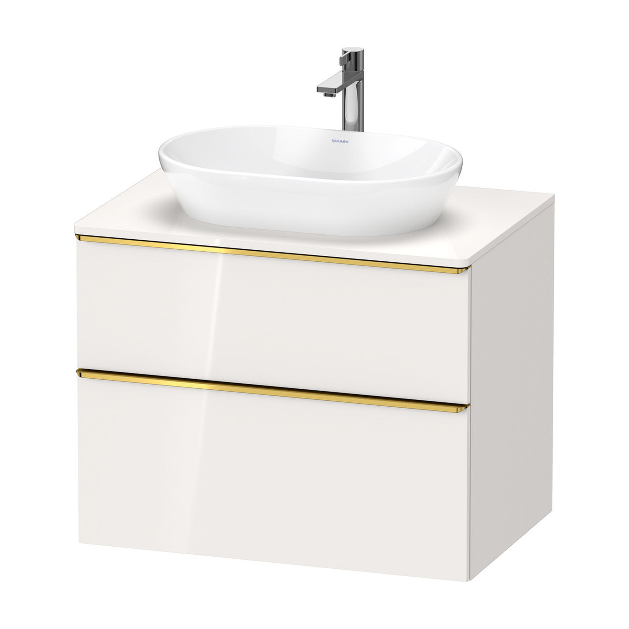 duravit d-neo 800 wall mounted vanity unit with worktop white gloss gold handles