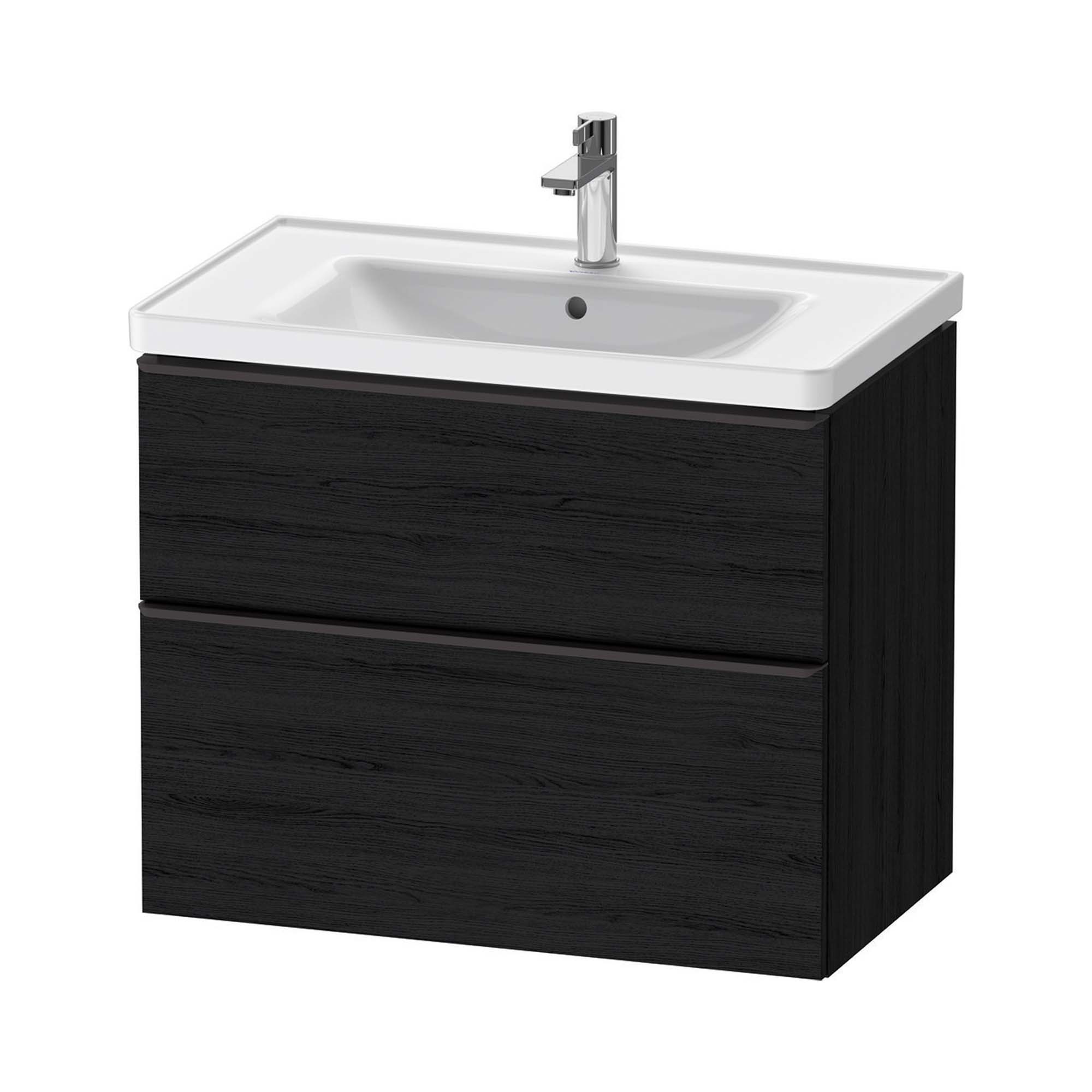 duravit d-neo 800mm wall mounted vanity unit with d-neo basin black oak diamond black handles