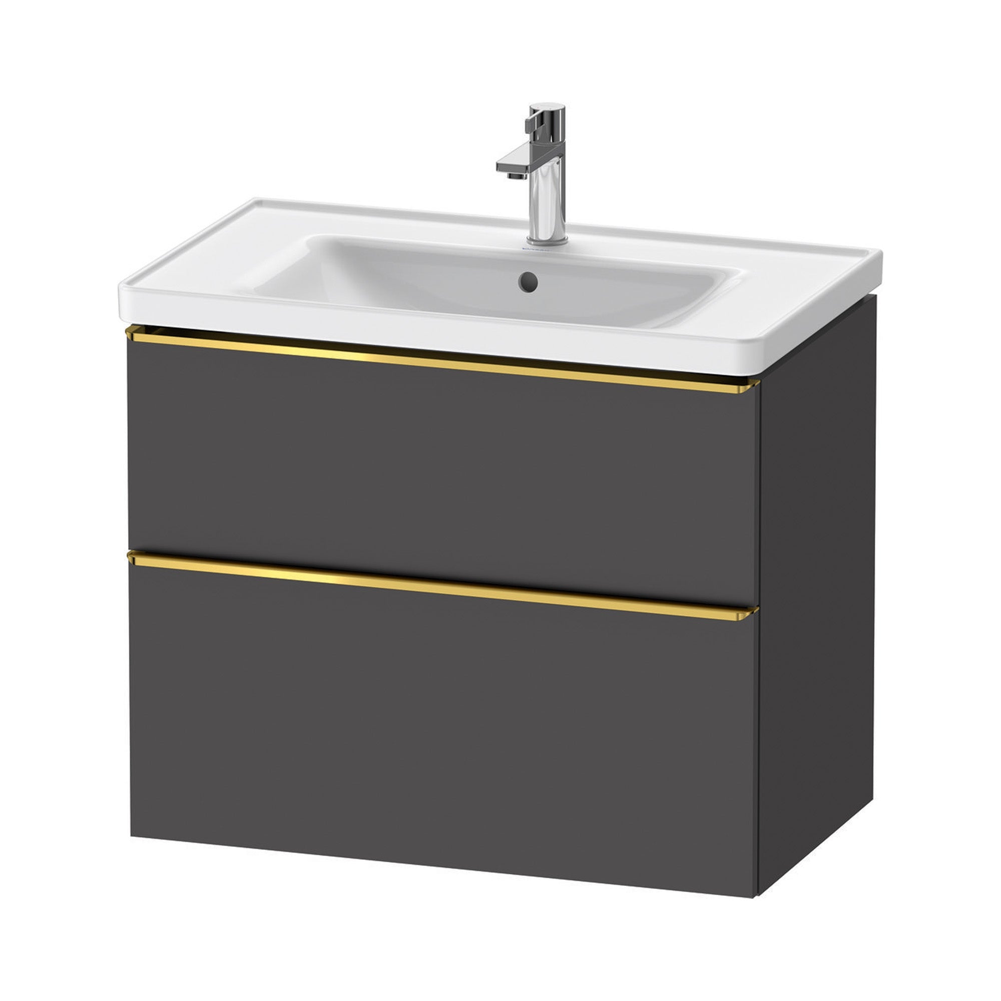 duravit d-neo 800mm wall mounted vanity unit with d-neo basin matt graphite gold handles