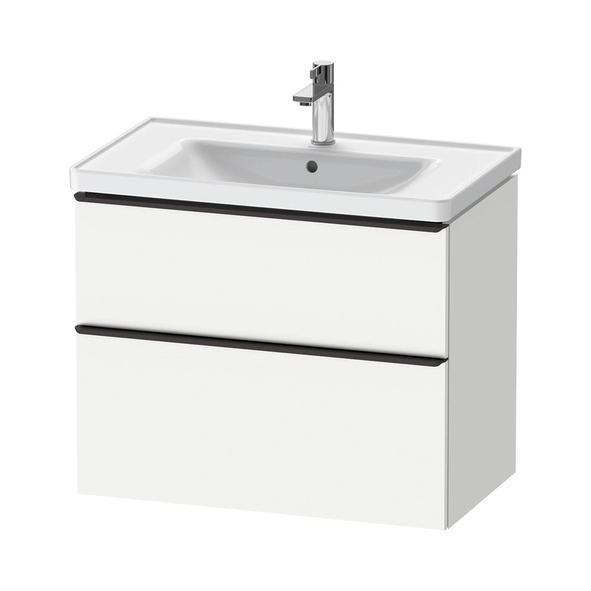 duravit d-neo 800mm wall mounted vanity unit with d-neo basin matt white diamond black handles