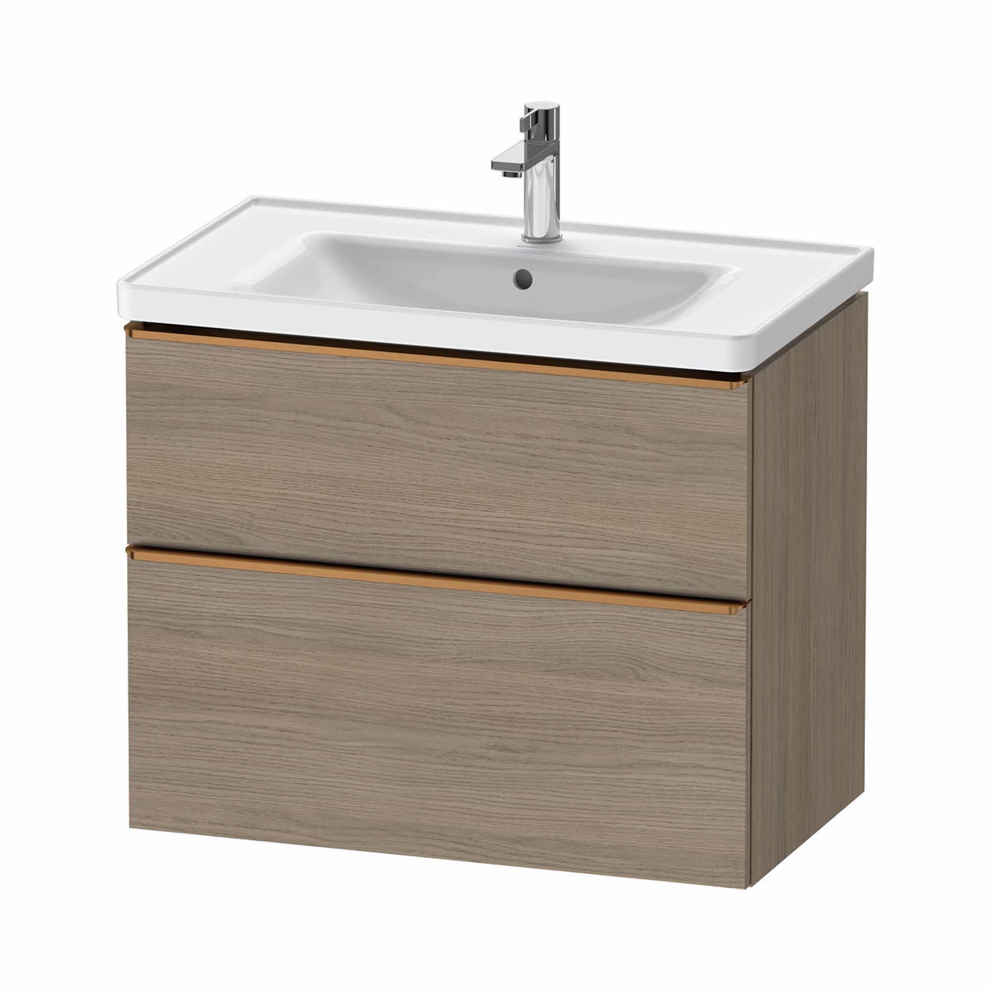 duravit d-neo 800mm wall mounted vanity unit with d-neo basin oak terra brushed bronze handles