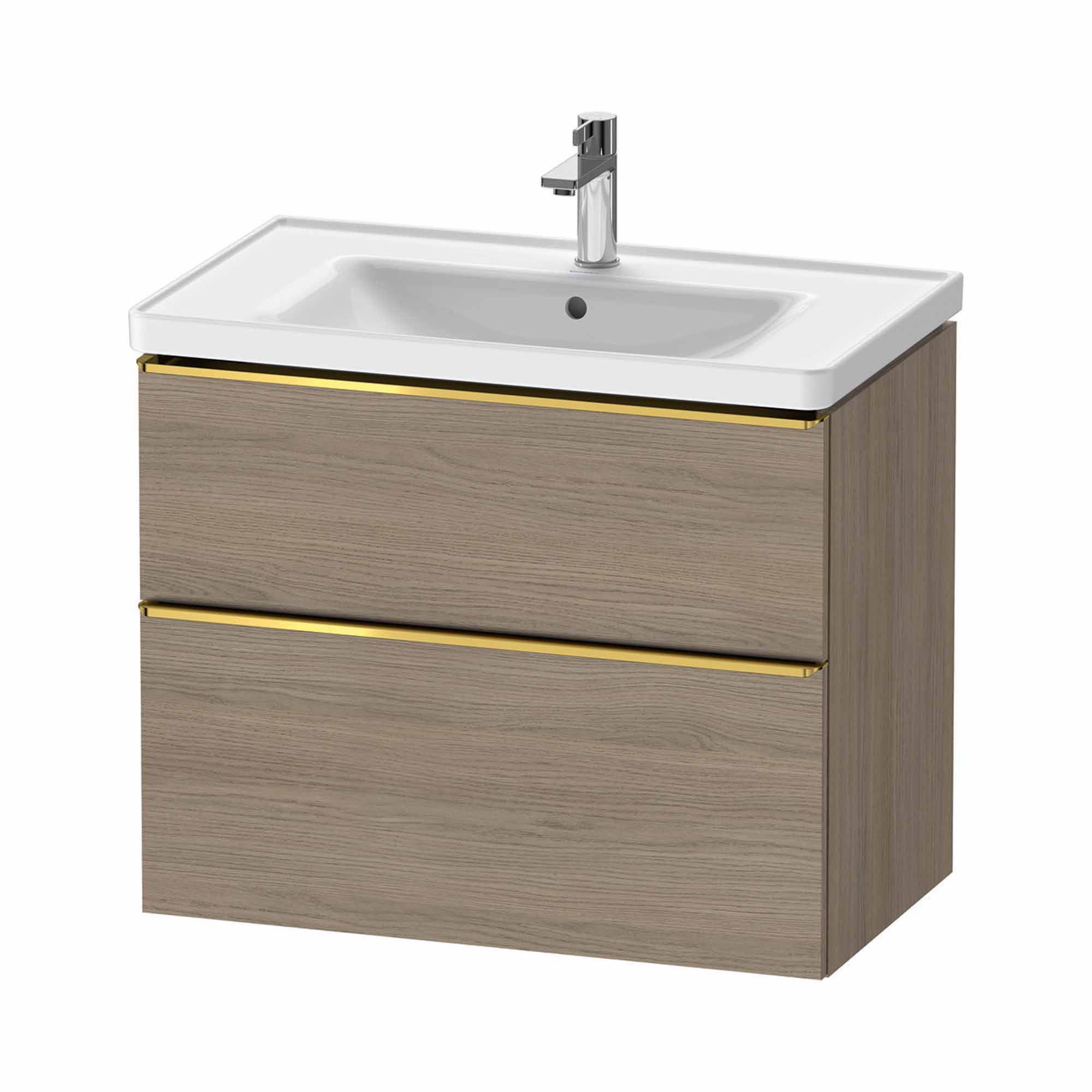 duravit d-neo 800mm wall mounted vanity unit with d-neo basin oak terra gold handles