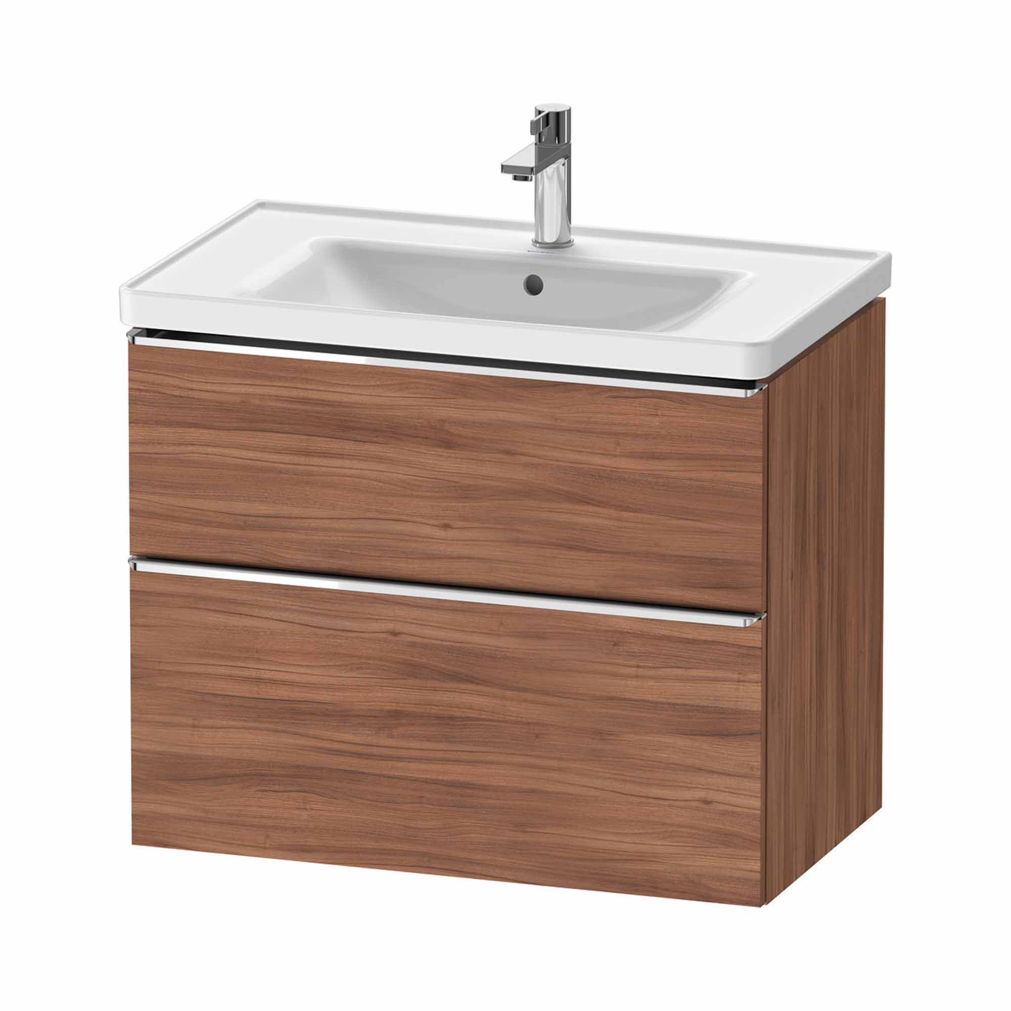 duravit d-neo 800mm wall mounted vanity unit with d-neo basin walnut chrome handles