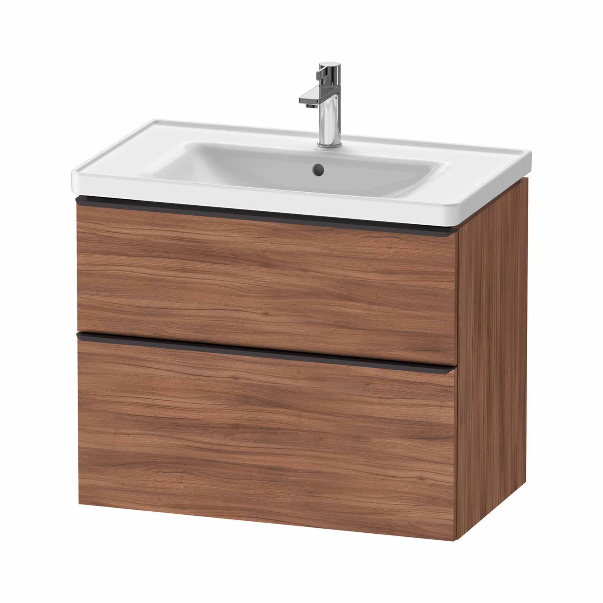 duravit d-neo 800mm wall mounted vanity unit with d-neo basin walnut diamond black handles