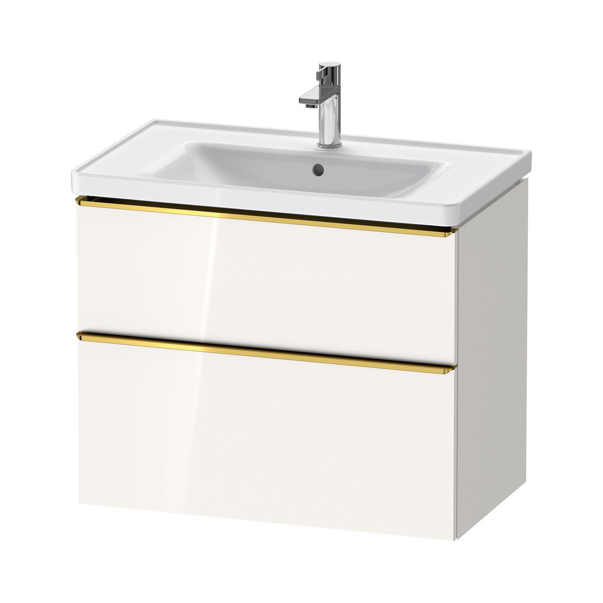 duravit d-neo 800mm wall mounted vanity unit with d-neo basin gloss white gold handles
