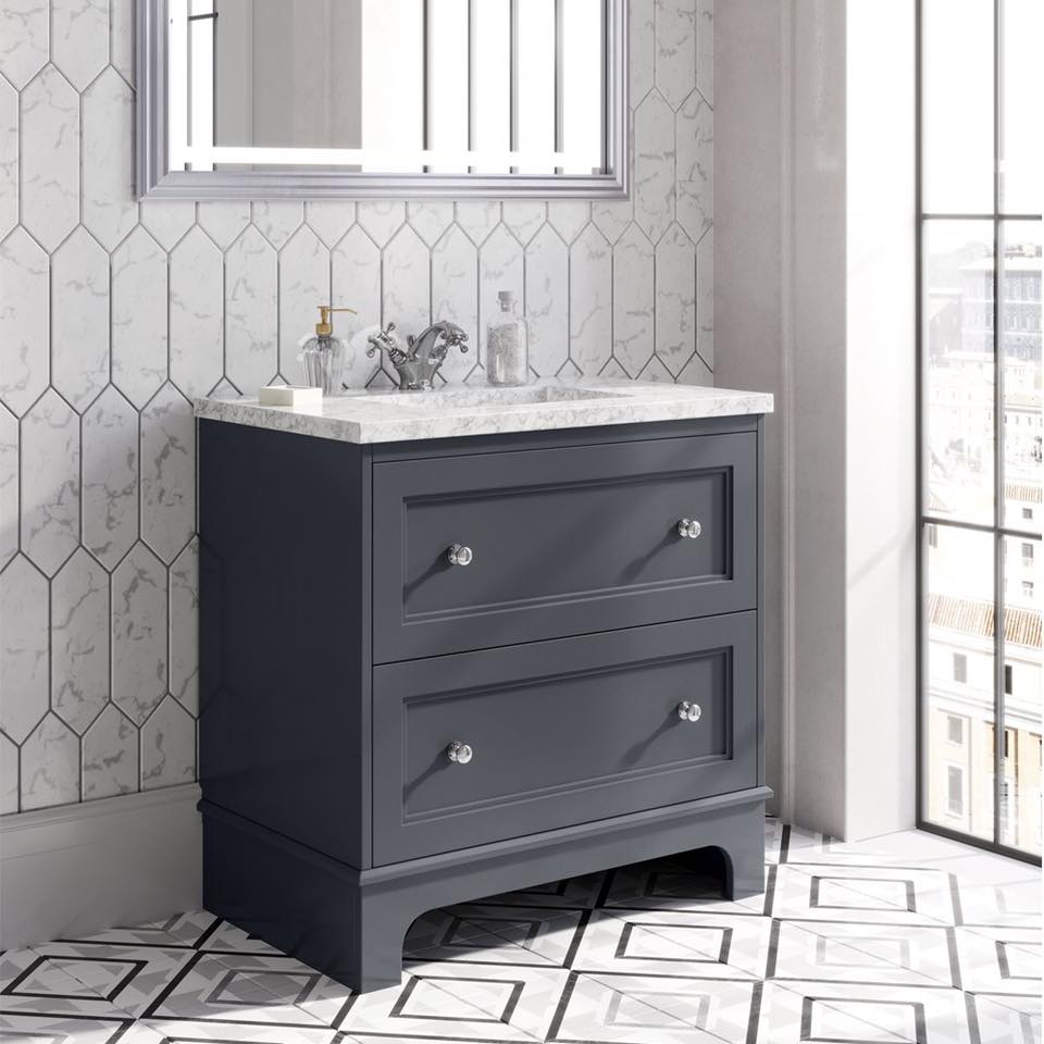 Granlusso Shelbourne 2 Drawer Floorstanding Vanity Unit with Marble Worktop & Ceramic Basin