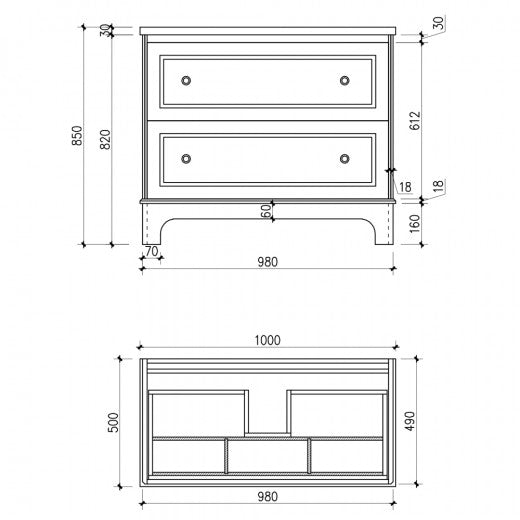 Granlusso Shelbourne 2 Drawer Floorstanding Vanity Unit with Marble Worktop & Ceramic Basin