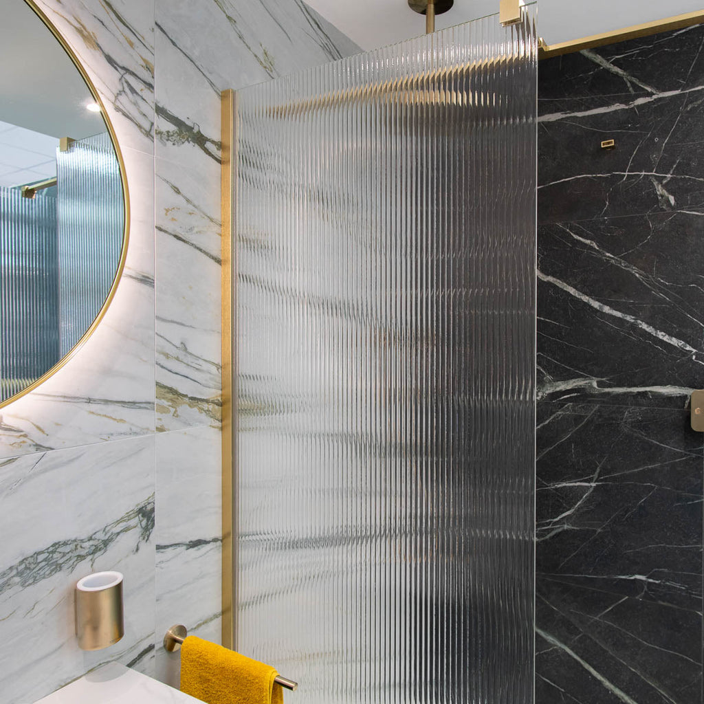 Granlusso 8 Fluted Glass Frameless Wetroom Shower Screen Deluxe Granlusso 8 Fluted Glass Frameless Wetroom Shower Screen Deluxe
