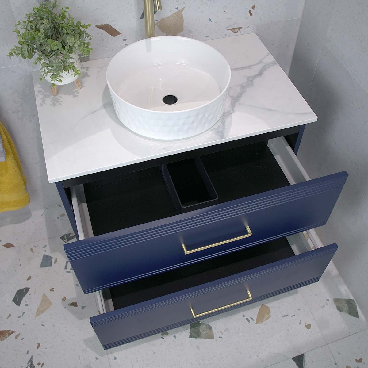 Granlusso Galleria Wall Hung 2-Drawer Vanity Unit With Marble Effect Worktop