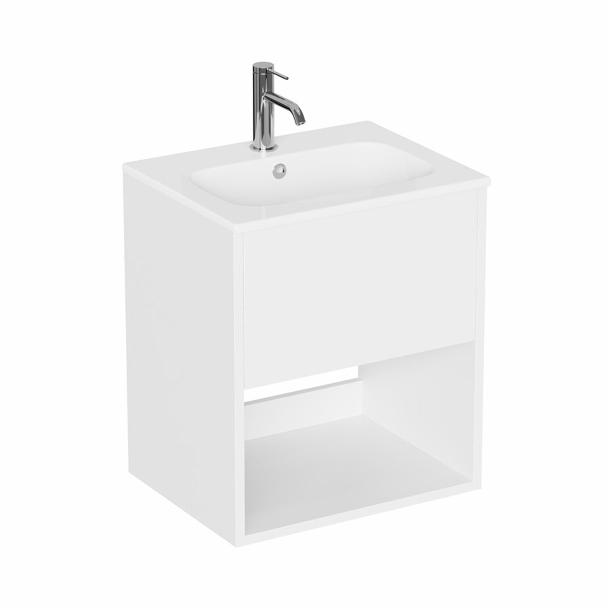 hackney 500mm wall mounted vanity unit with basin and open shelf gloss white