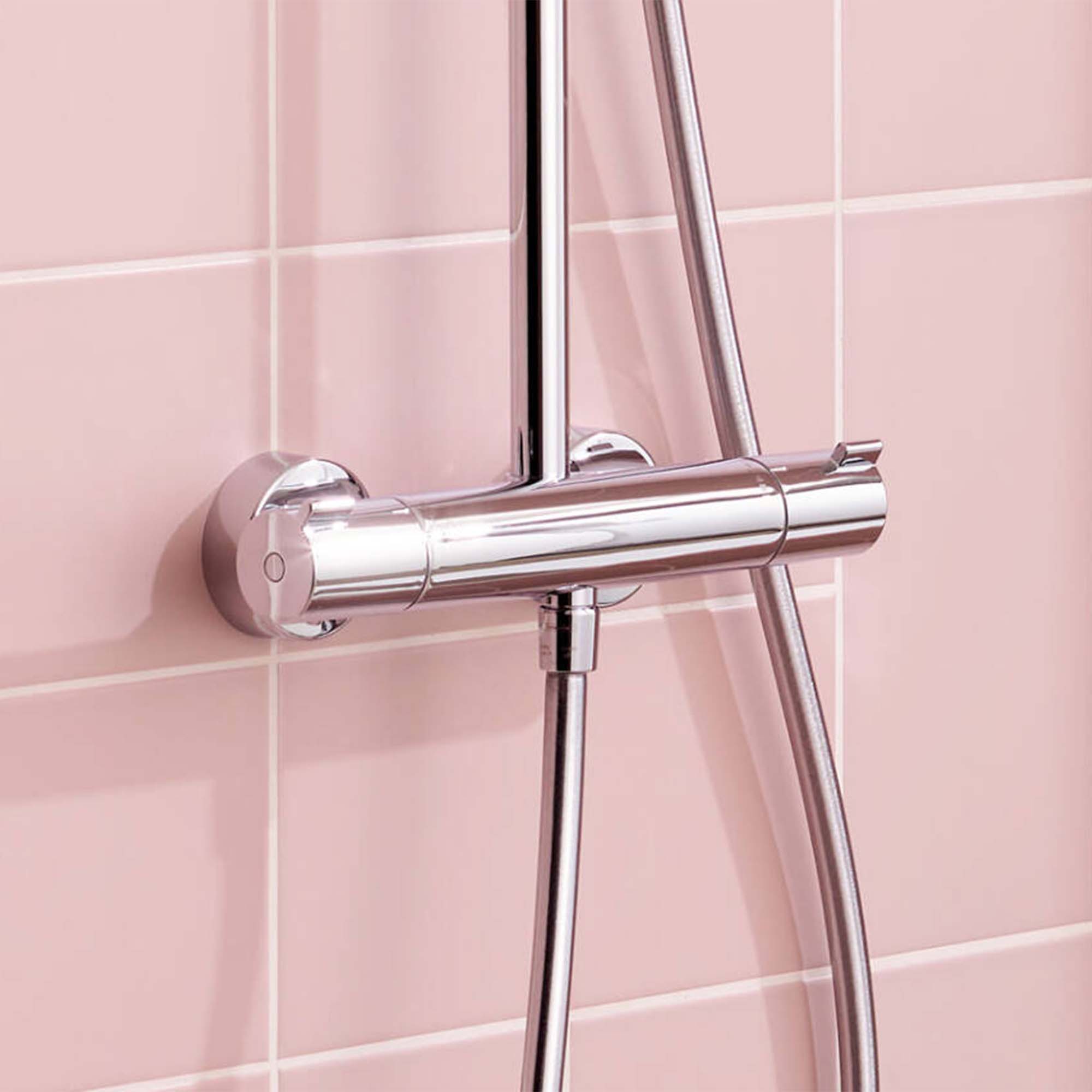 hansgrohe dual outlet thermostatic exposed bar valve with croma 240 rigid riser kit chrome