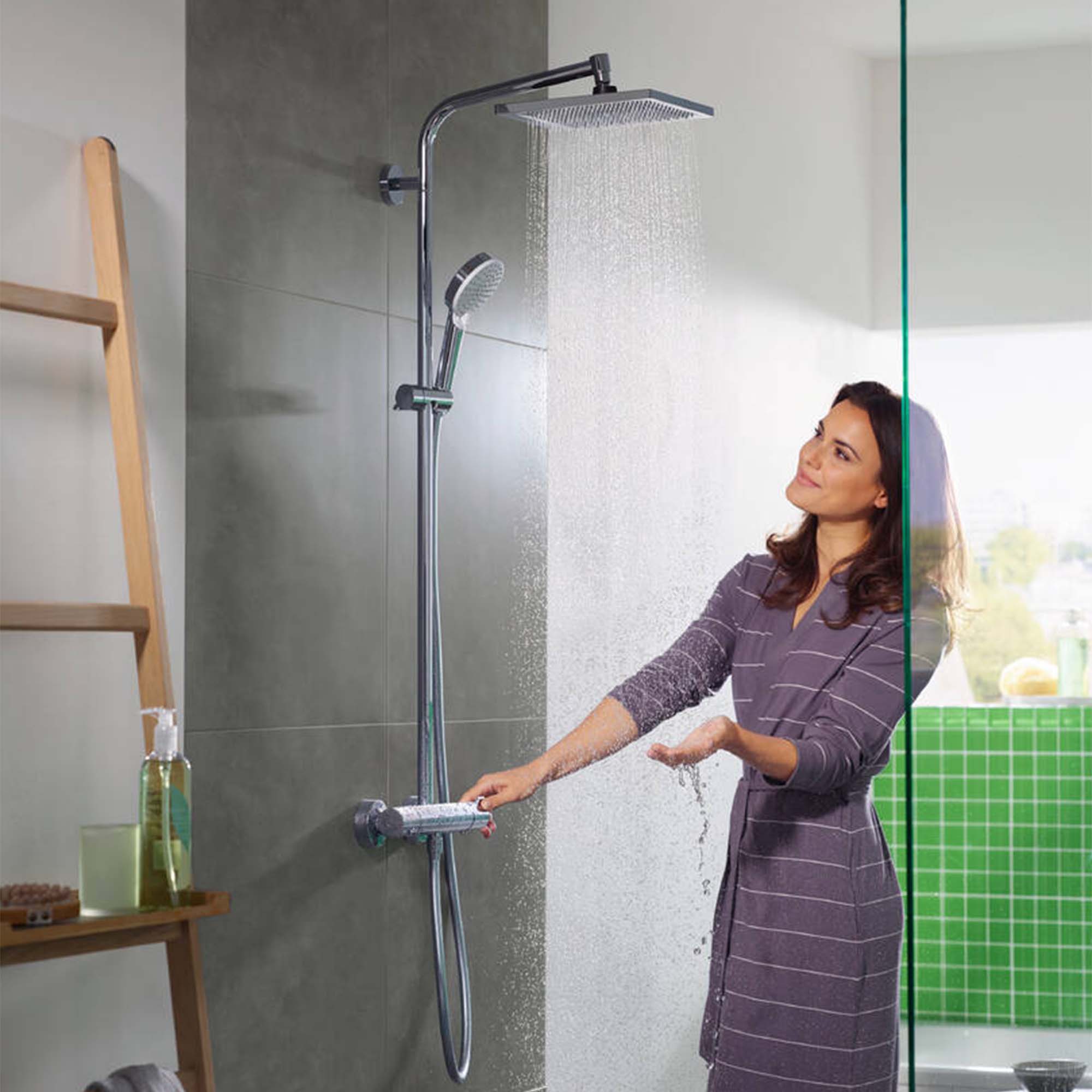 hansgrohe dual outlet thermostatic exposed bar valve with croma 240 rigid riser kit chrome