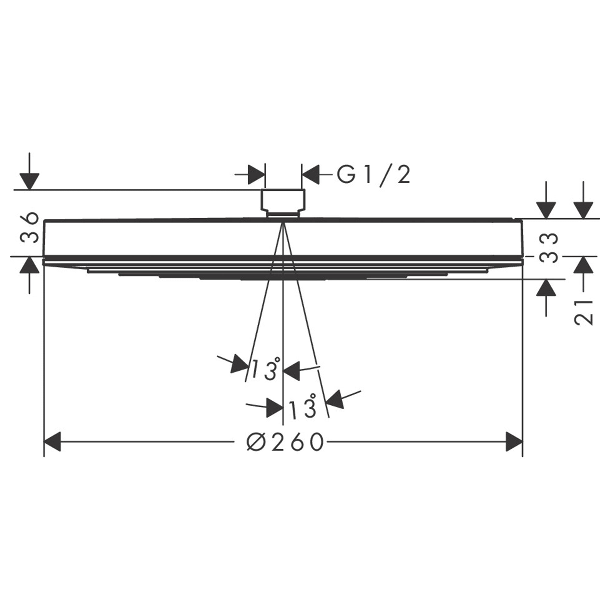 hansgrohe pulsify s overhead shower 260 1jet dimensions