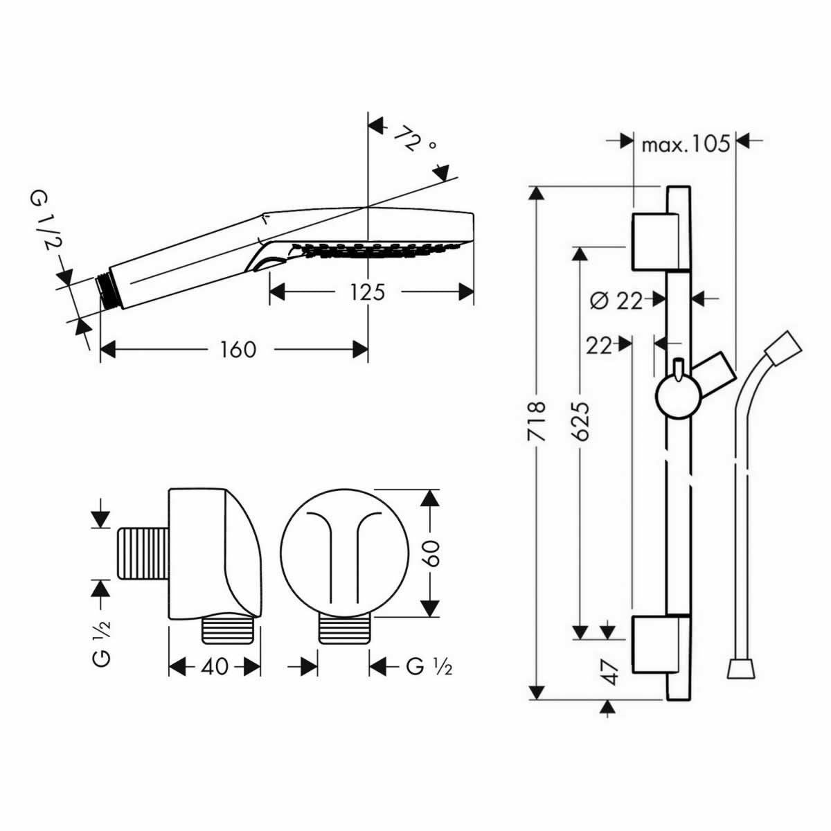 hansgrohe round select 2 outlet push thermostatic valve with croma 280 overhead shower and slide rail kit