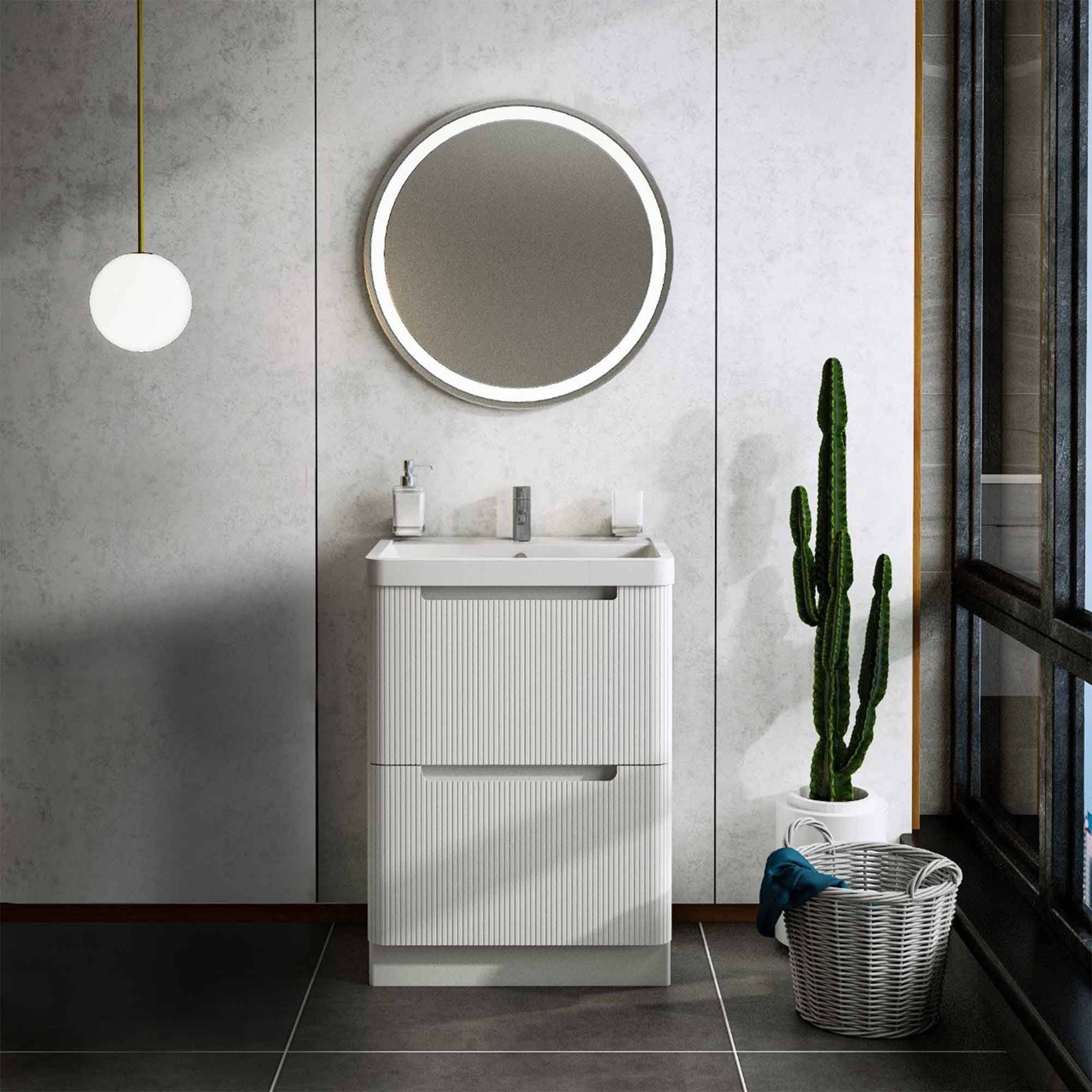 hudson 600 fluted wall mounted vanity unit gloss white