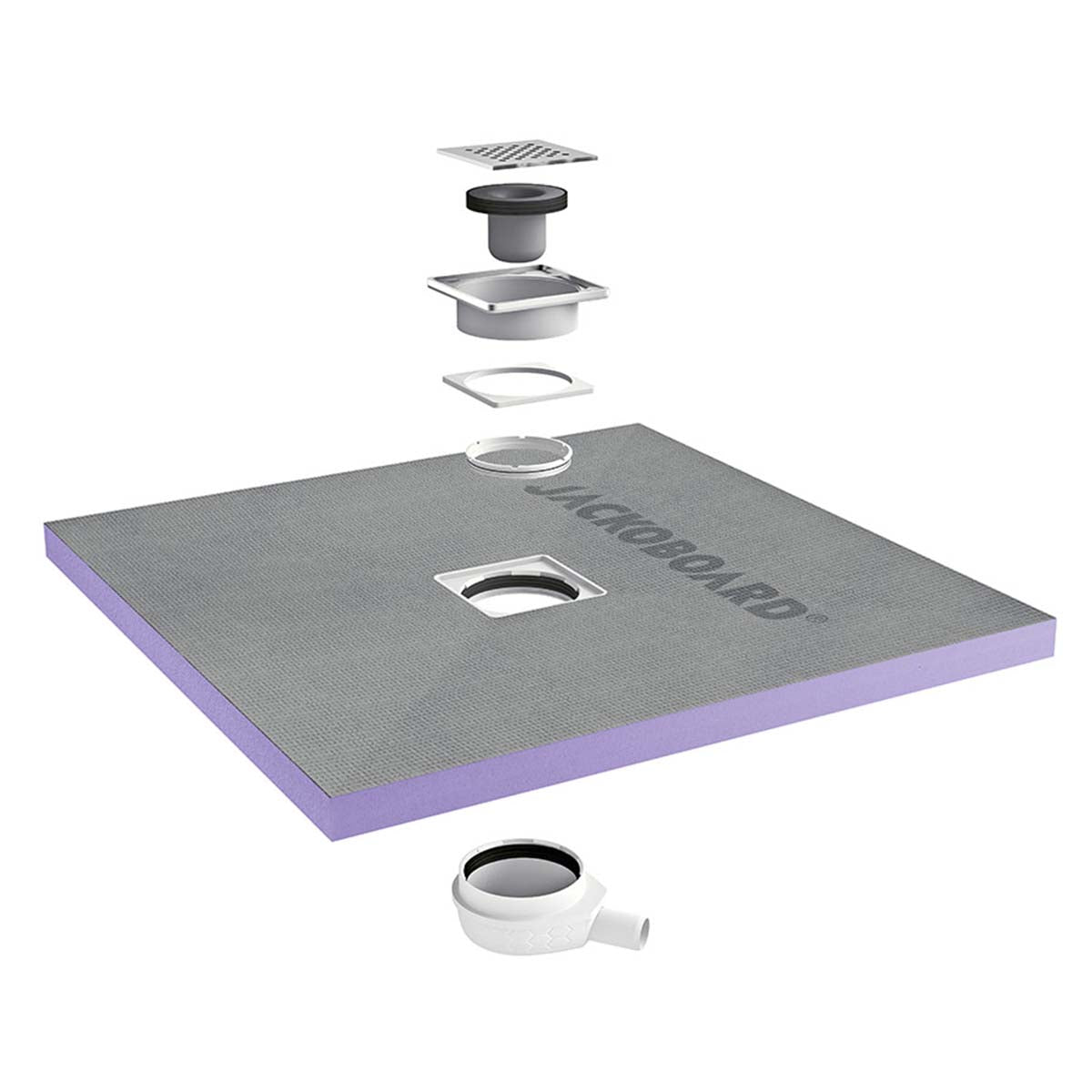 jackoboard aqua flat shower base tray drain exploded view