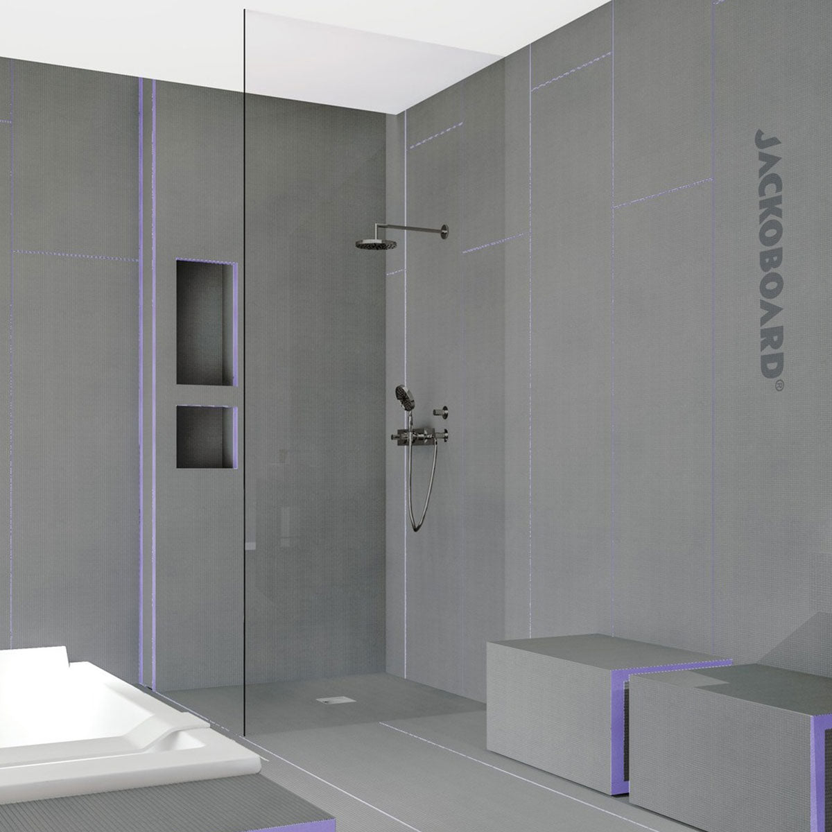 Jackoboard Aqua Flat Wet Room Shower Tray & Drain: 800 x 800 x 20mm