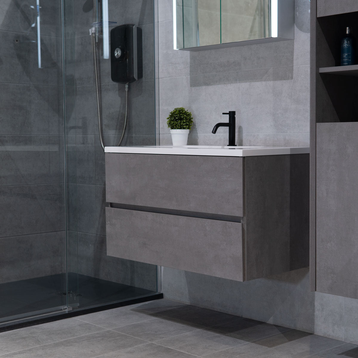 Granlusso Lucca Concrete Double Drawer Vanity Unit Wall Hung With White or Black Basin